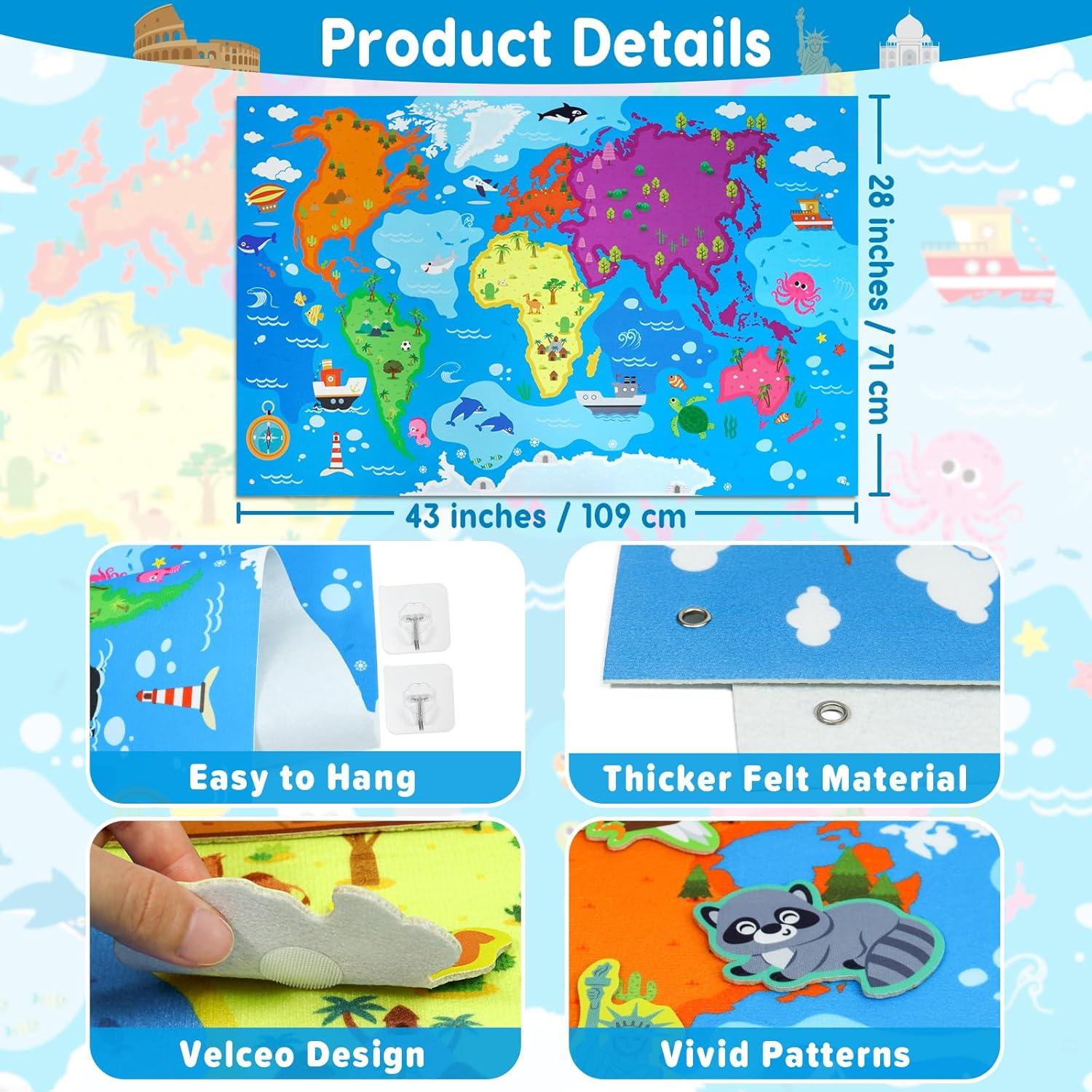 Conjunto de Fieltro Taika - Mapa Mundial Educativo 109x71 cm