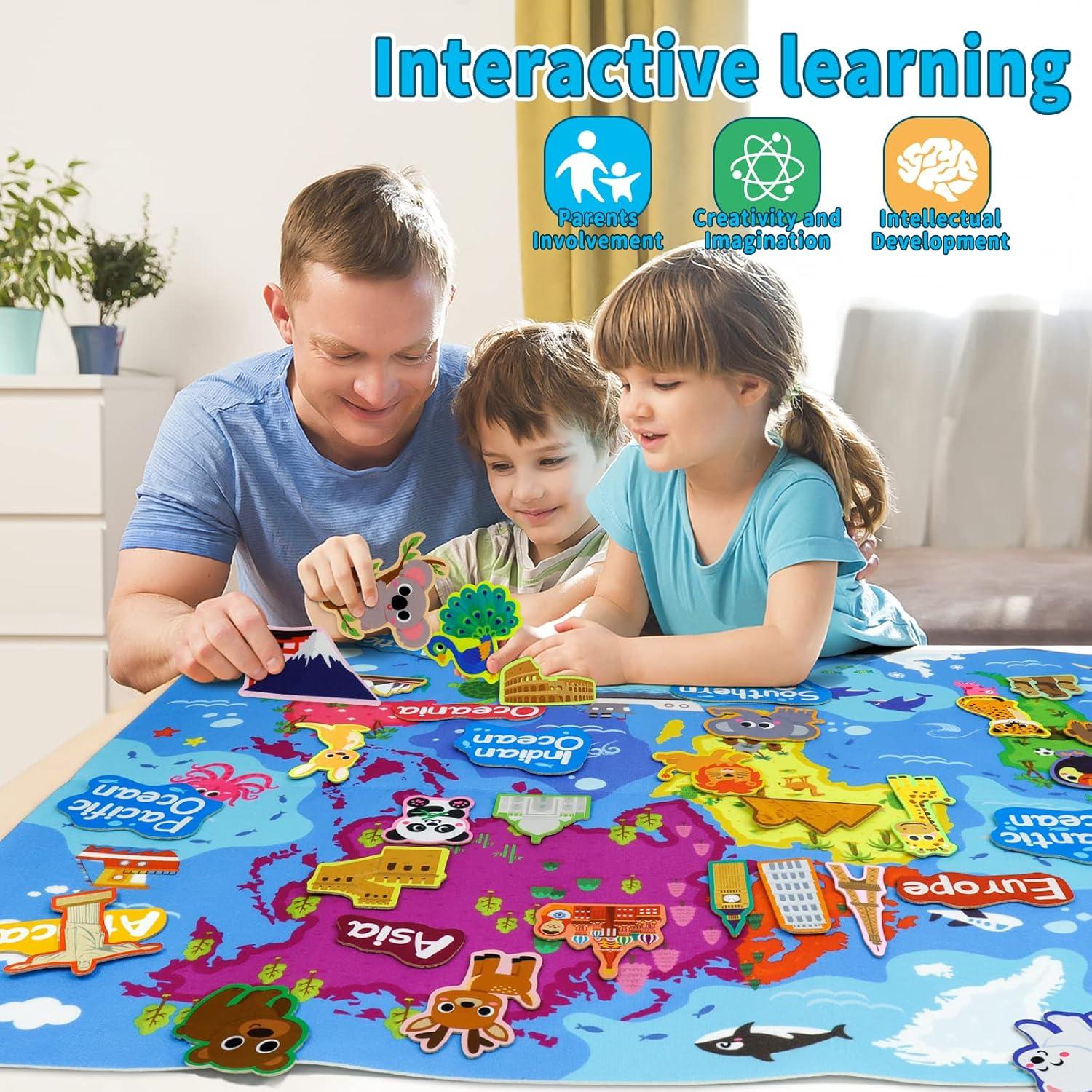 Conjunto de Fieltro Taika - Mapa Mundial Educativo 109x71 cm