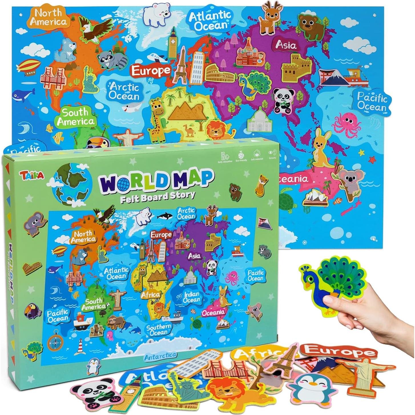 Conjunto de Fieltro Taika - Mapa Mundial Educativo 109x71 cm