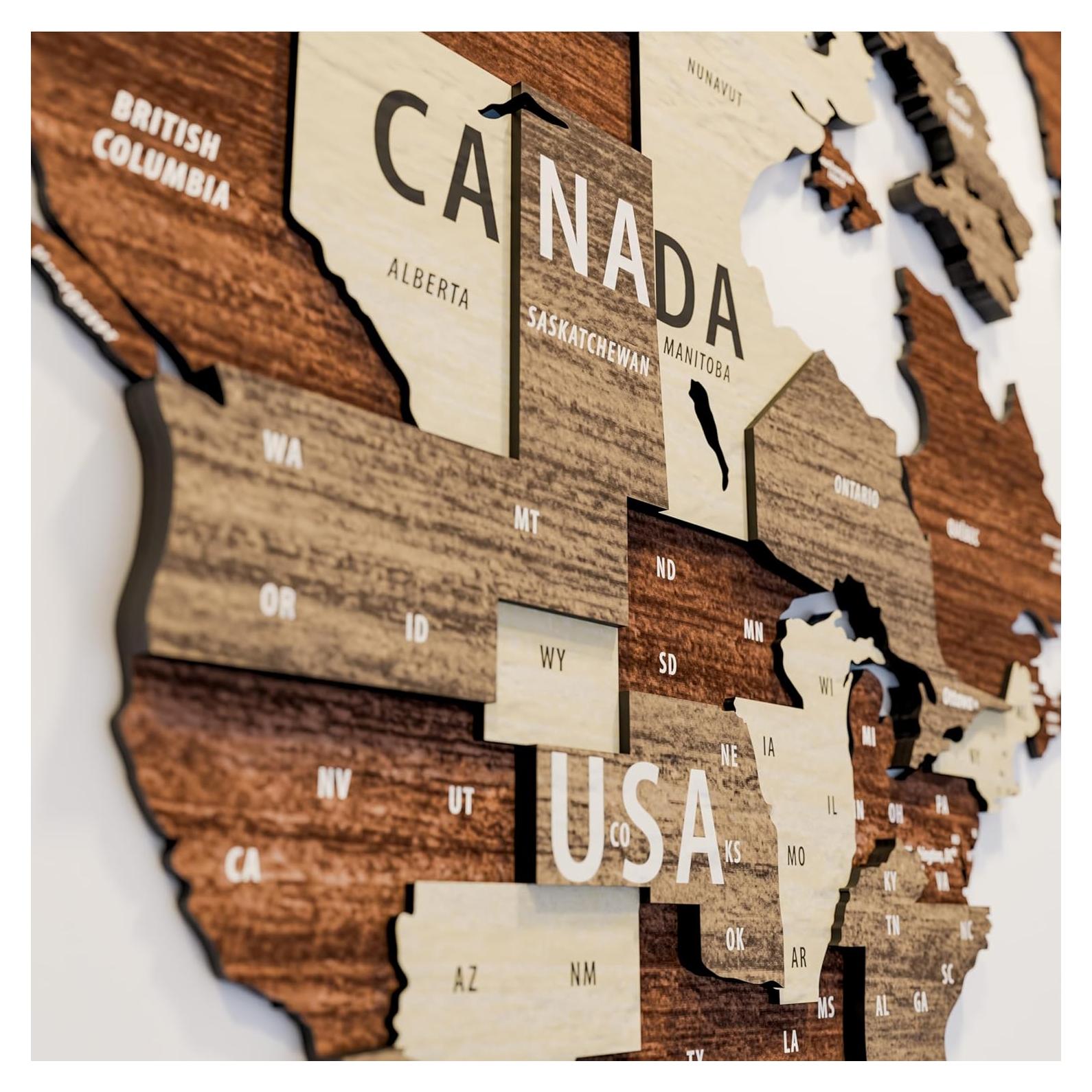 Mapa Mundial de Madera 3D Multicapa CA041C0A8DWG 100.6x54 cm