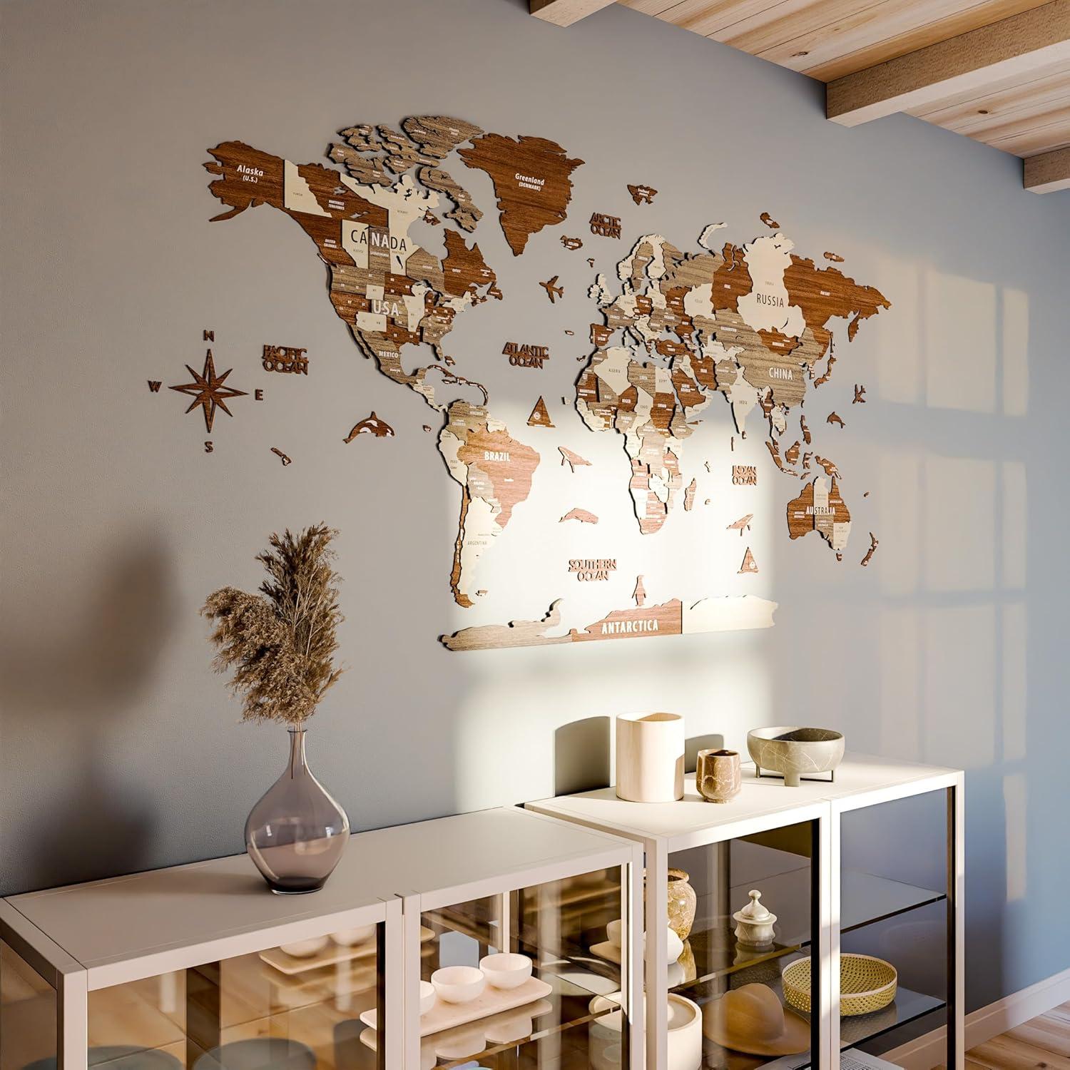 Mapa Mundial de Madera 3D Multicapa CA041C0A8DWG 100.6x54 cm