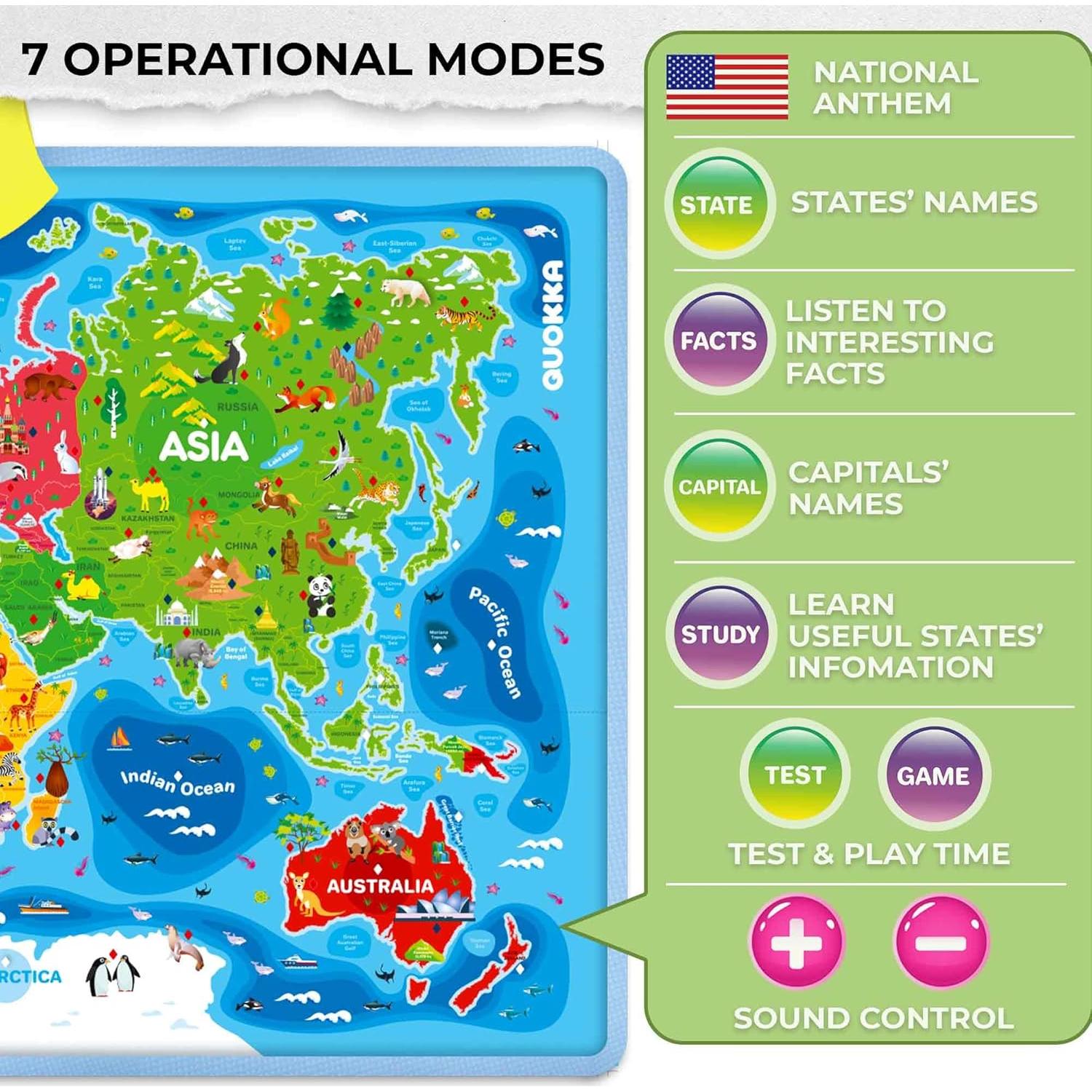 Póster Educativo Interactivo QUOKKA Mapa Mundial 3-7 Años