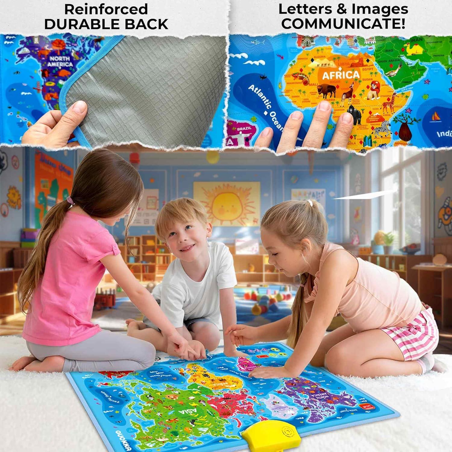 Póster Educativo Interactivo QUOKKA Mapa Mundial 3-7 Años