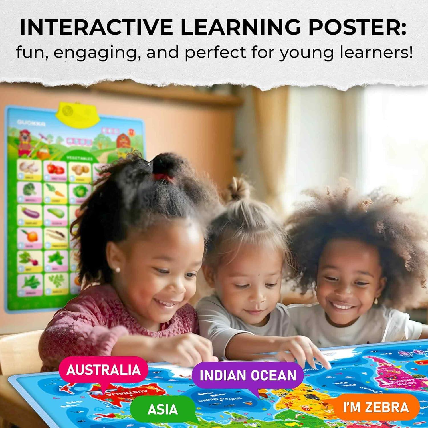 Póster Educativo Interactivo QUOKKA Mapa Mundial 3-7 Años