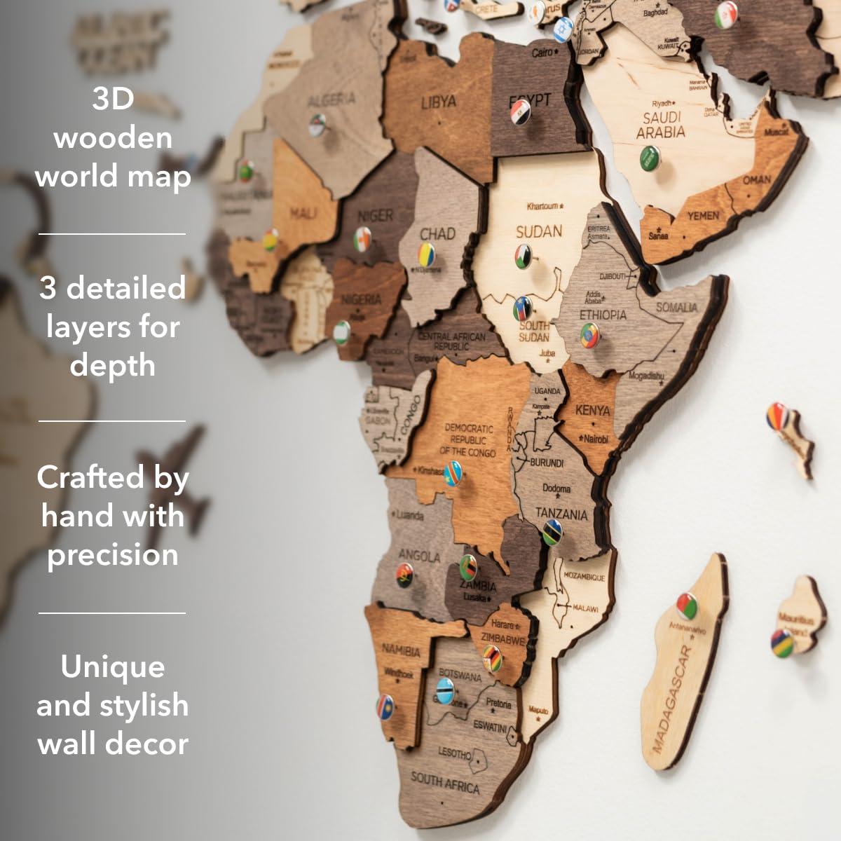Mapa Mundial de Madera 3D EnjoyTheWood - Decoración Pared M