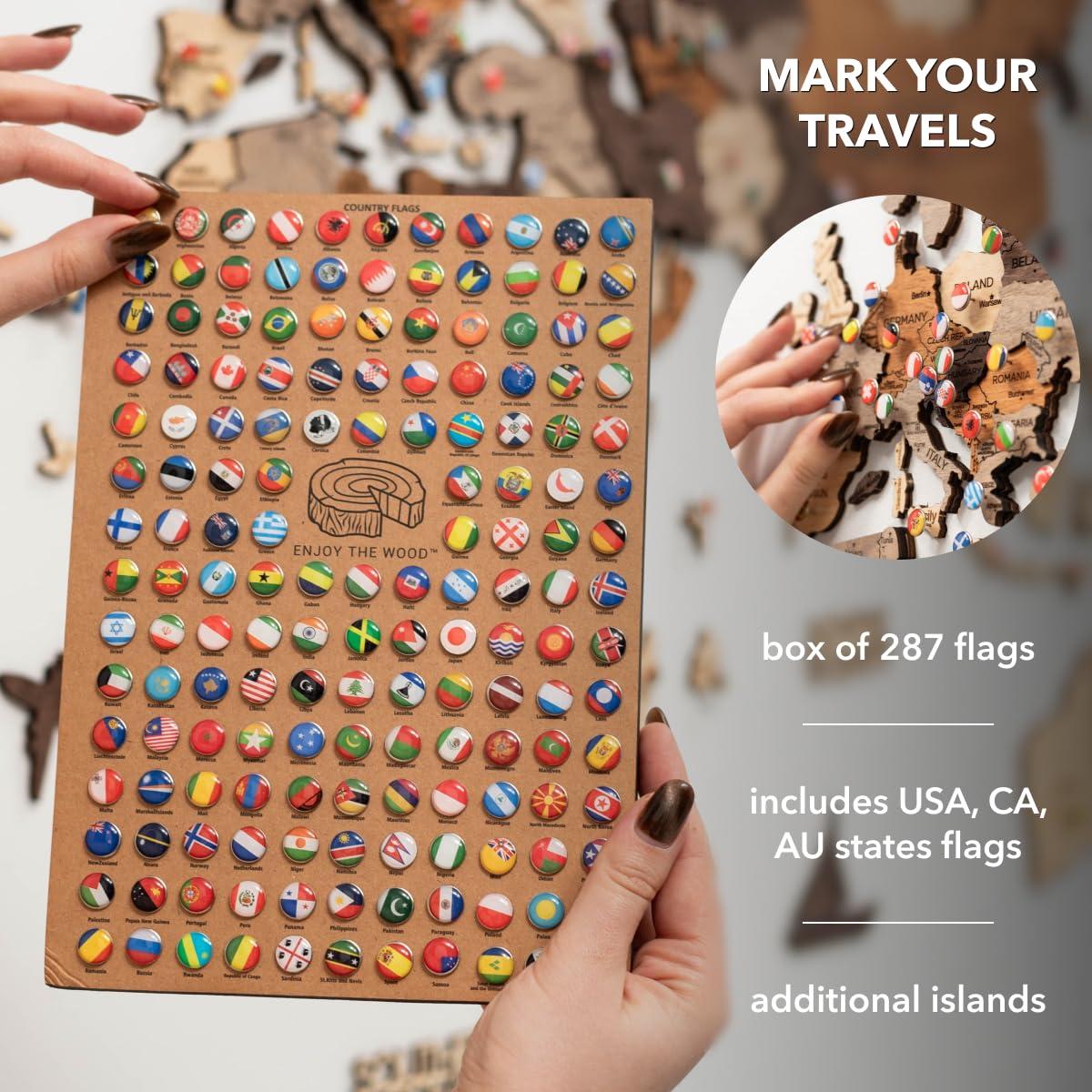 Mapa Mundial de Madera 3D EnjoyTheWood - Decoración Pared M