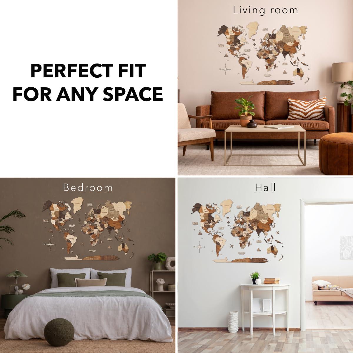 Mapa Mundial de Madera 3D EnjoyTheWood - Decoración Pared M