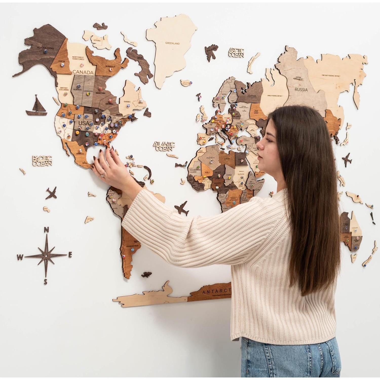 Mapa Mundial de Madera 3D EnjoyTheWood - Decoración Pared M