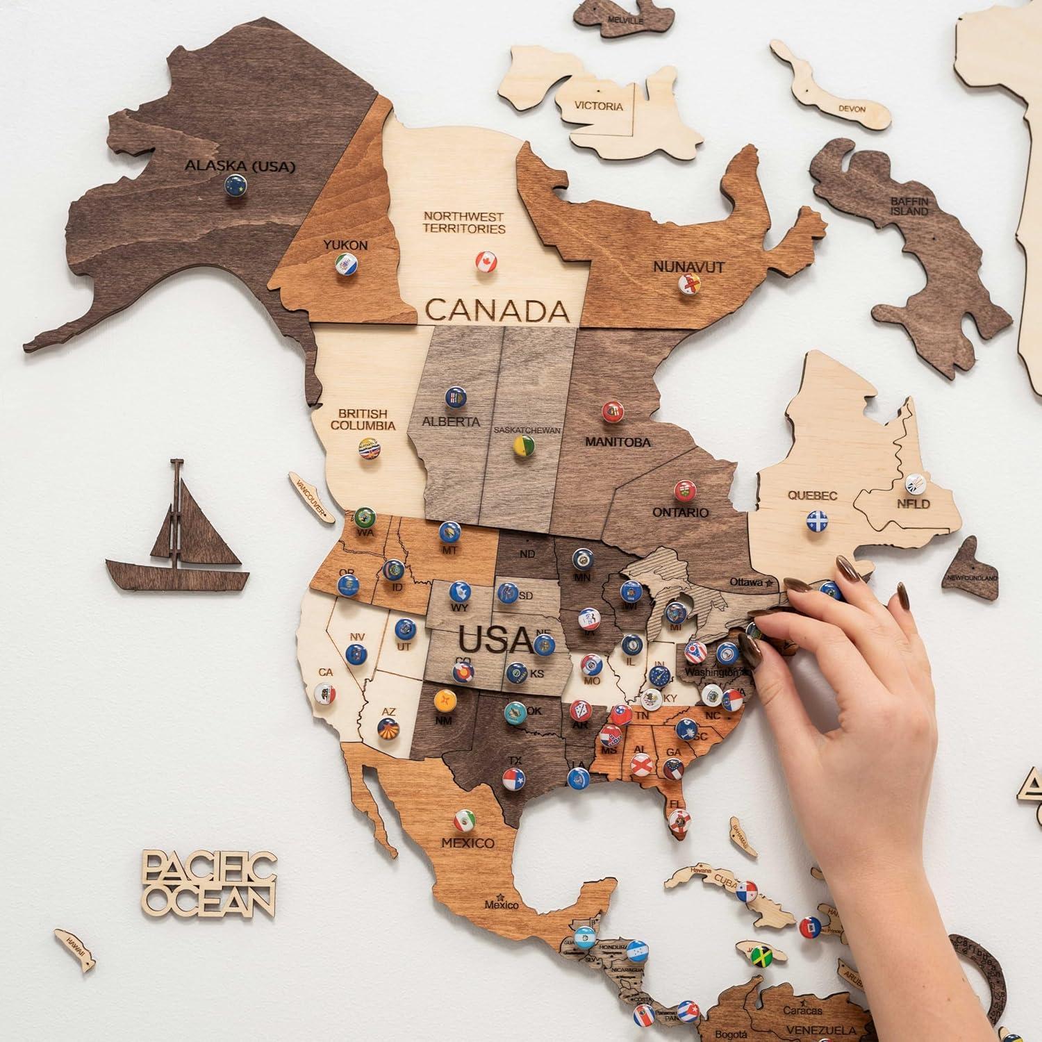 Mapa Mundial de Madera 3D EnjoyTheWood - Decoración Pared M