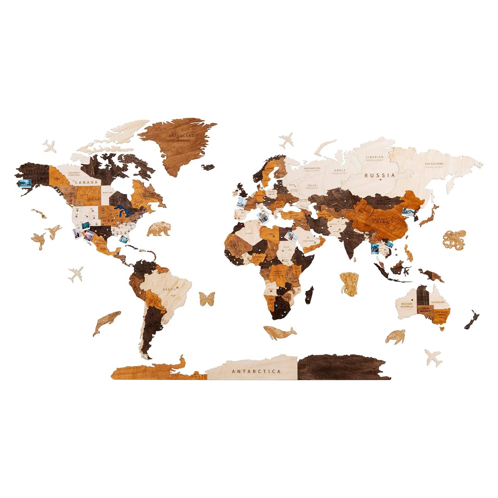 Mapa Mundi 3D de Madera HYPERI Grande Decoración Pared