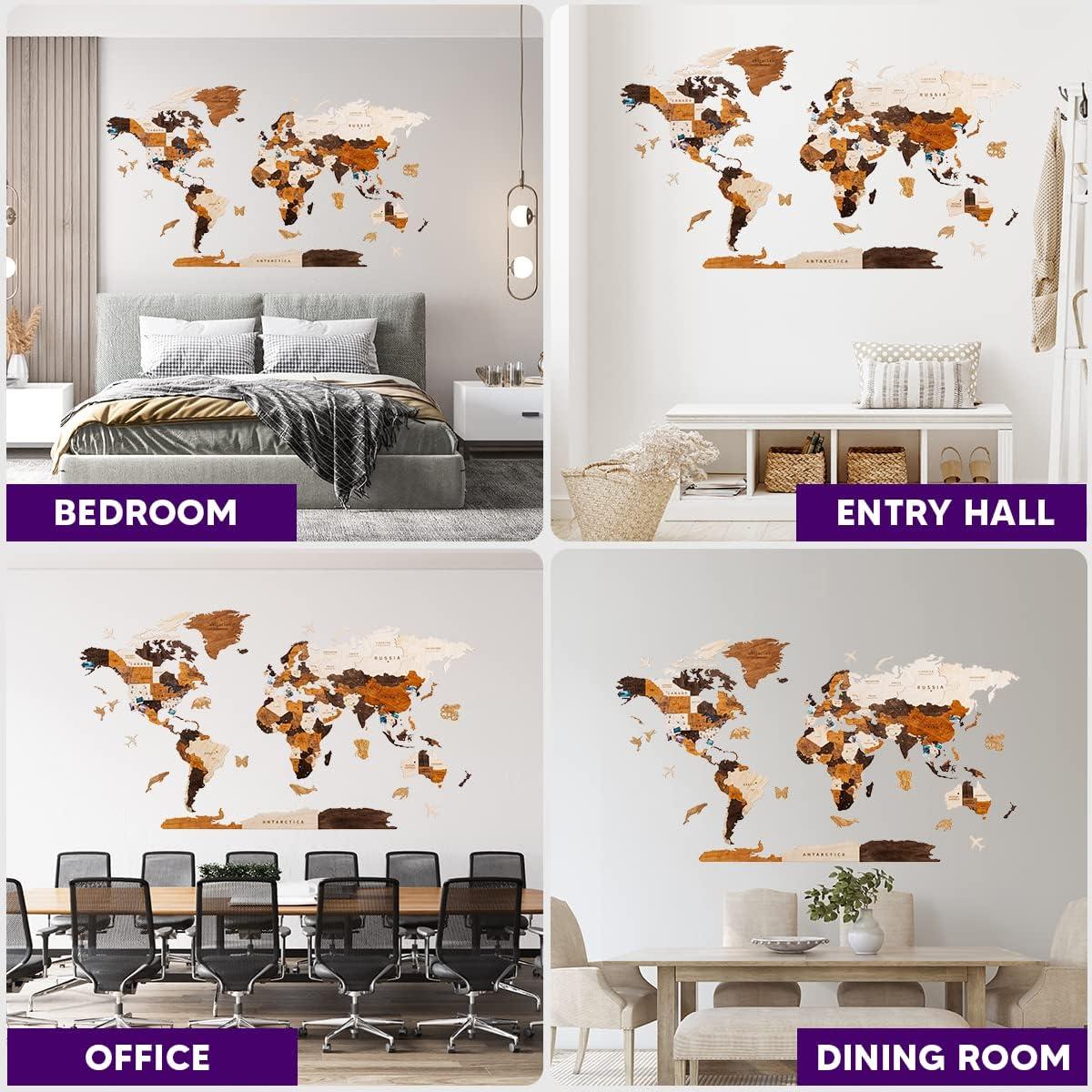 Mapa Mundi 3D de Madera HYPERI Grande Decoración Pared