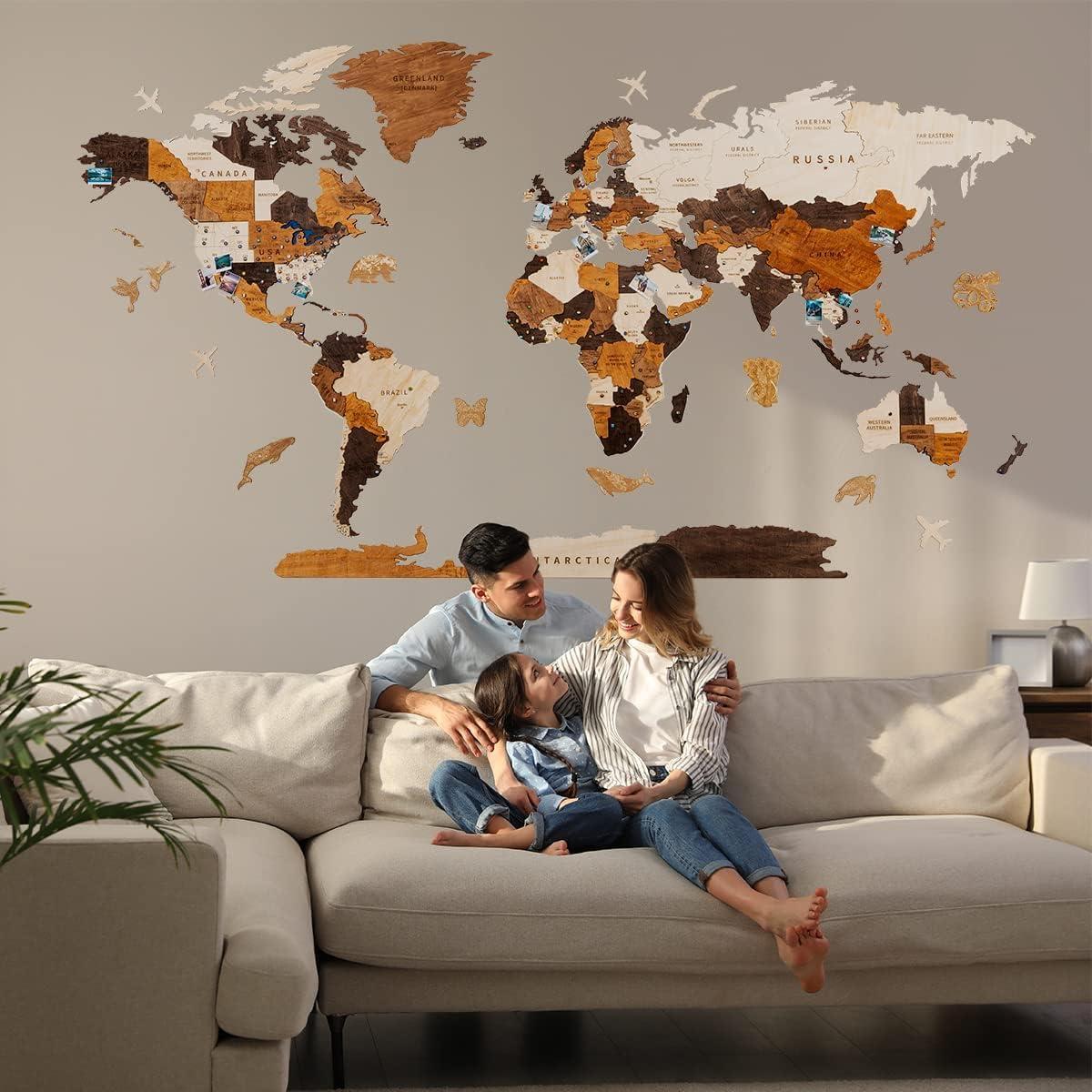 Mapa Mundi 3D de Madera HYPERI Grande Decoración Pared