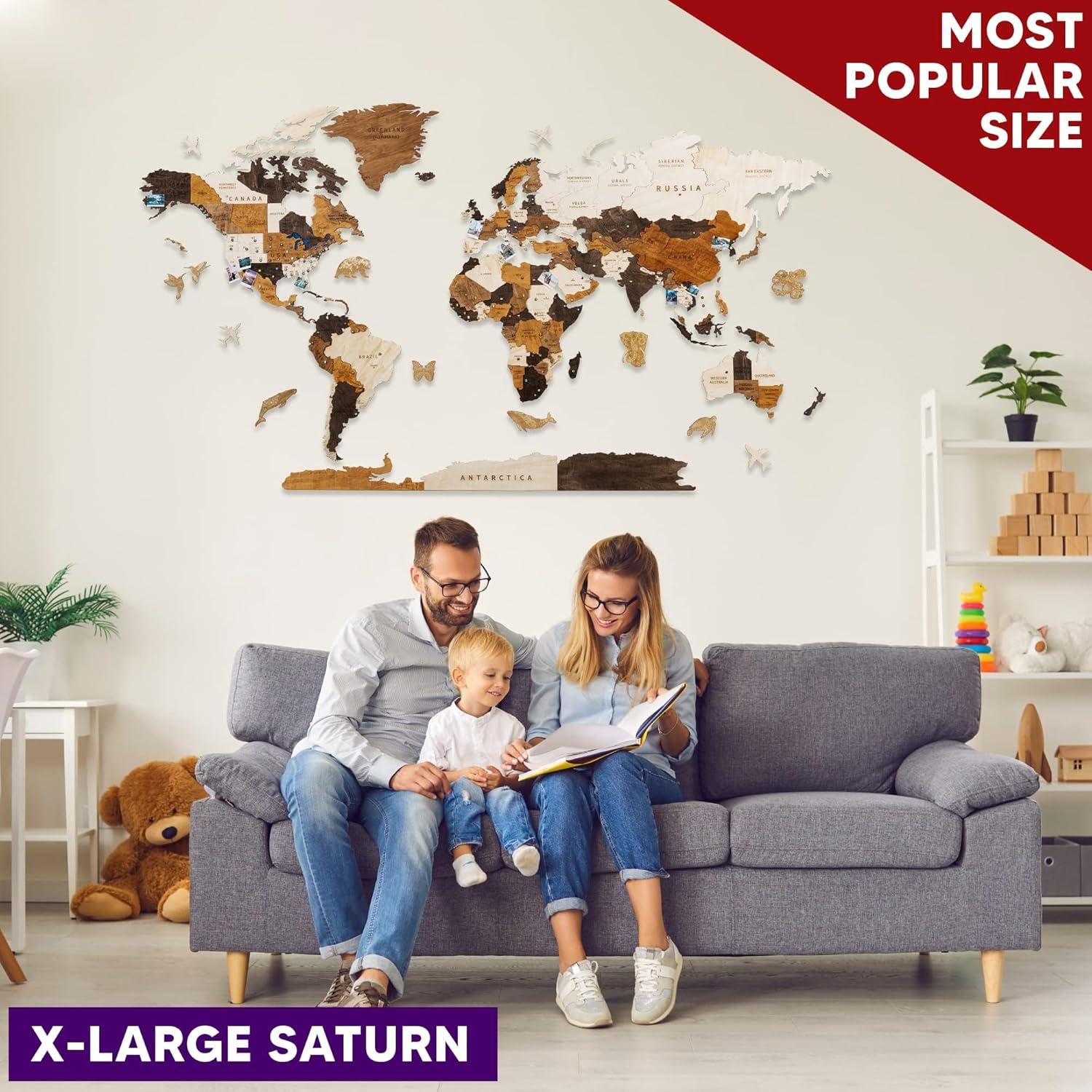 Mapa Mundi 3D de Madera HYPERI Grande Decoración Pared