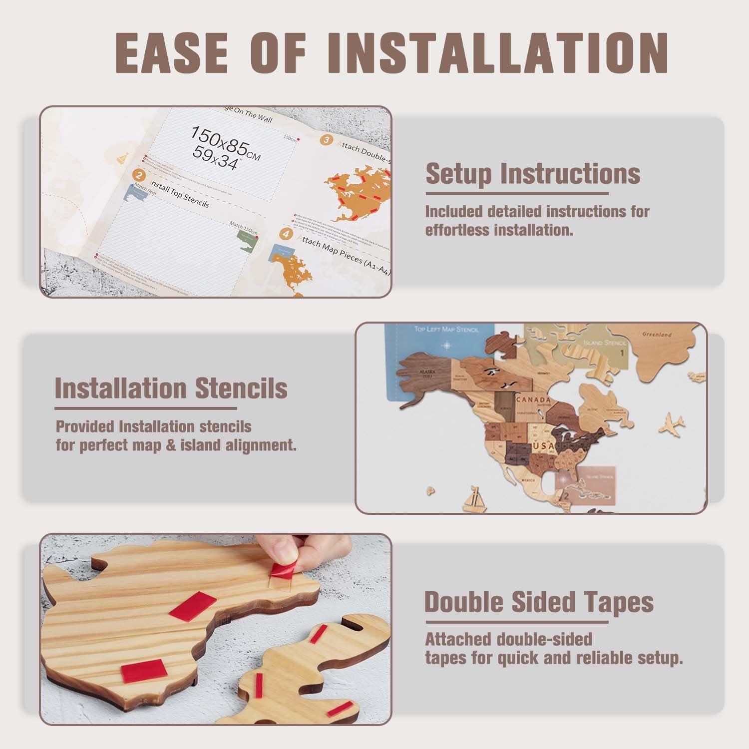 Mapa Mundial de Madera 3D Handiwoo 149.86x86.36cm Decoración