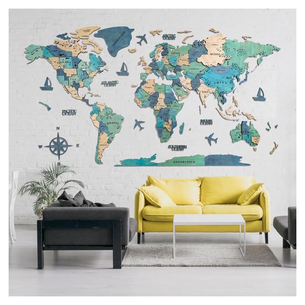 Mapa Mundial de Madera 3D Insulvuku - Decoración de Pared L