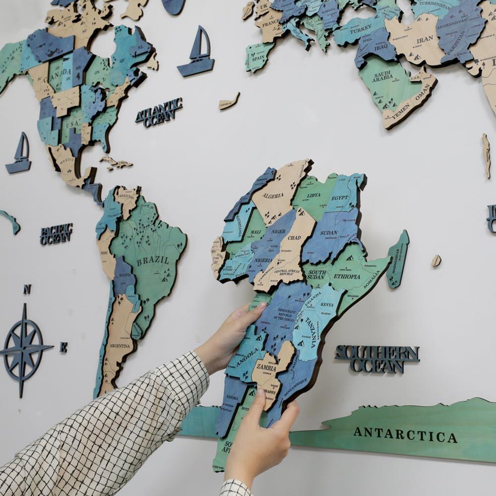 Mapa Mundial de Madera 3D Insulvuku - Decoración de Pared L