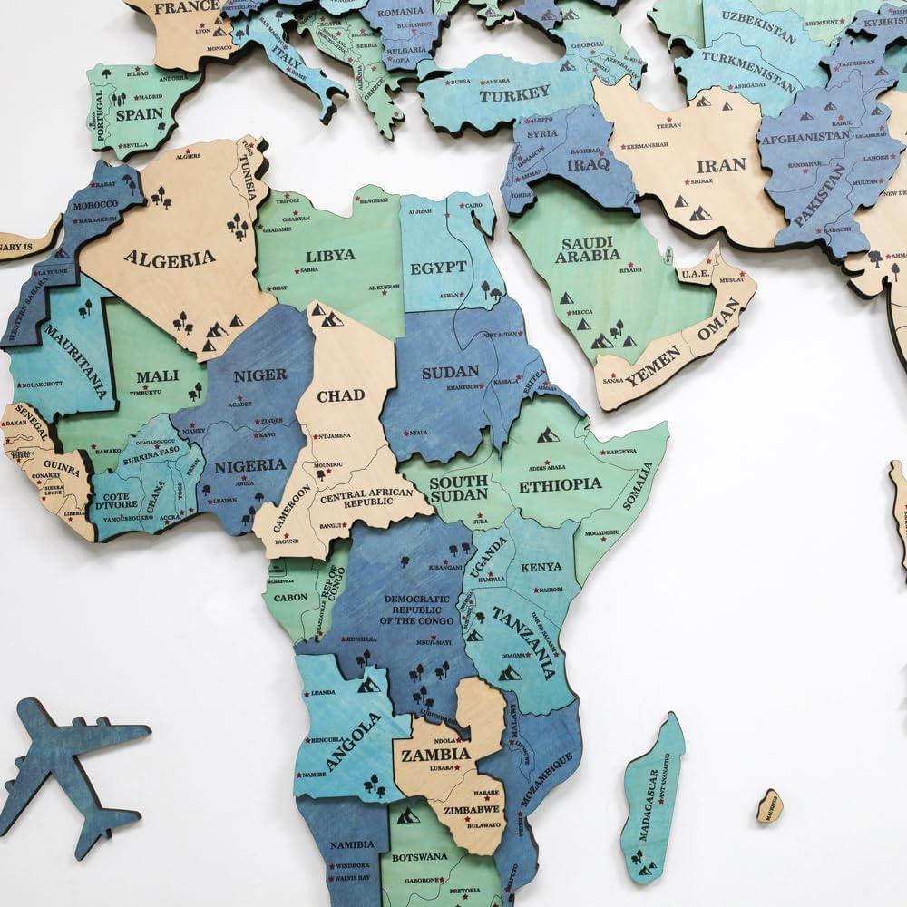 Mapa Mundial de Madera 3D Insulvuku - Decoración de Pared L