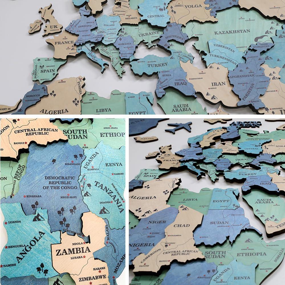 Mapa Mundial de Madera 3D Insulvuku - Decoración de Pared L