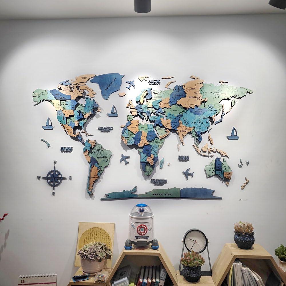 Mapa Mundial de Madera 3D Insulvuku - Decoración de Pared L