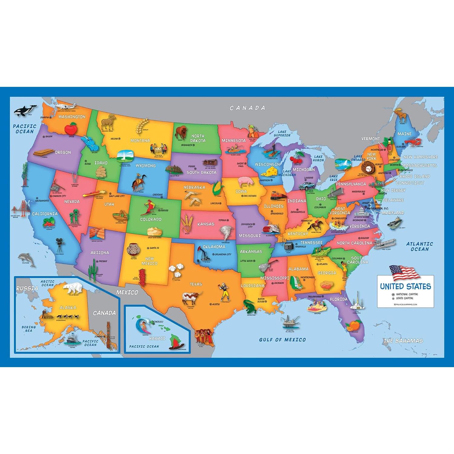 Conjunto de 2 Pósters Laminados Mapa del Mundo y EE. UU.