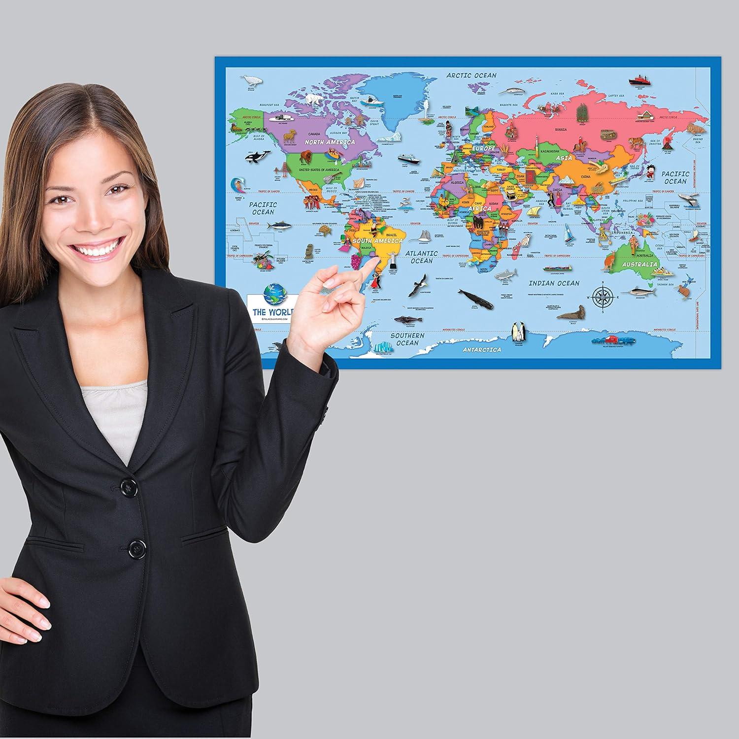 Conjunto de 2 Pósters Laminados Mapa del Mundo y EE. UU.