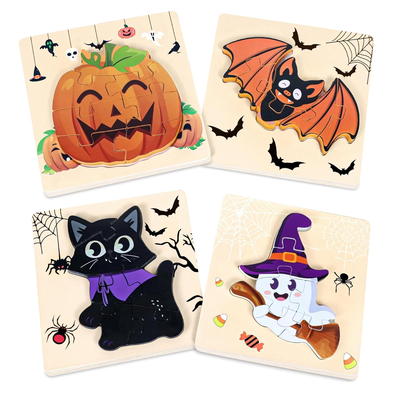 Paquete de 4 Rompecabezas de Madera Halloween Malhaii 14.7cm