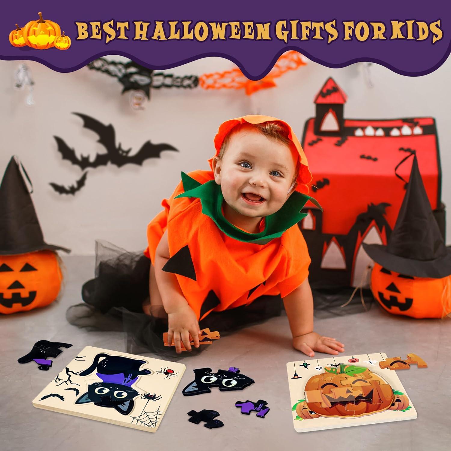 Paquete de 4 Rompecabezas de Madera Halloween Malhaii 14.7cm