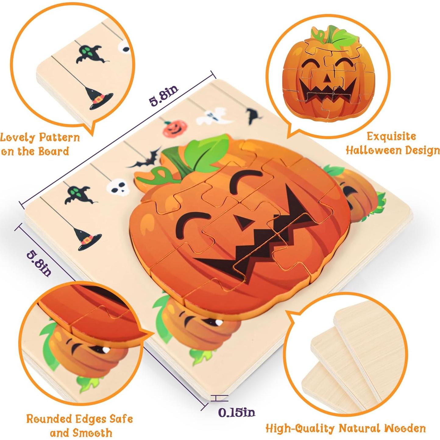 Paquete de 4 Rompecabezas de Madera Halloween Malhaii 14.7cm