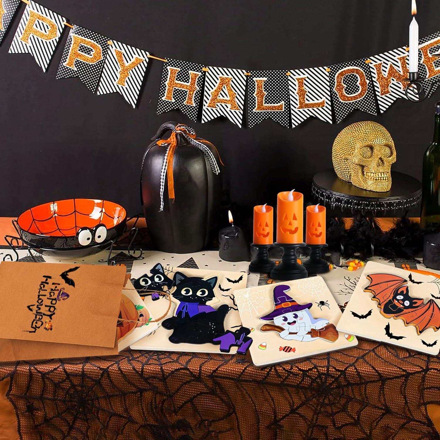 Paquete de 4 Rompecabezas de Madera Halloween Malhaii 14.7cm