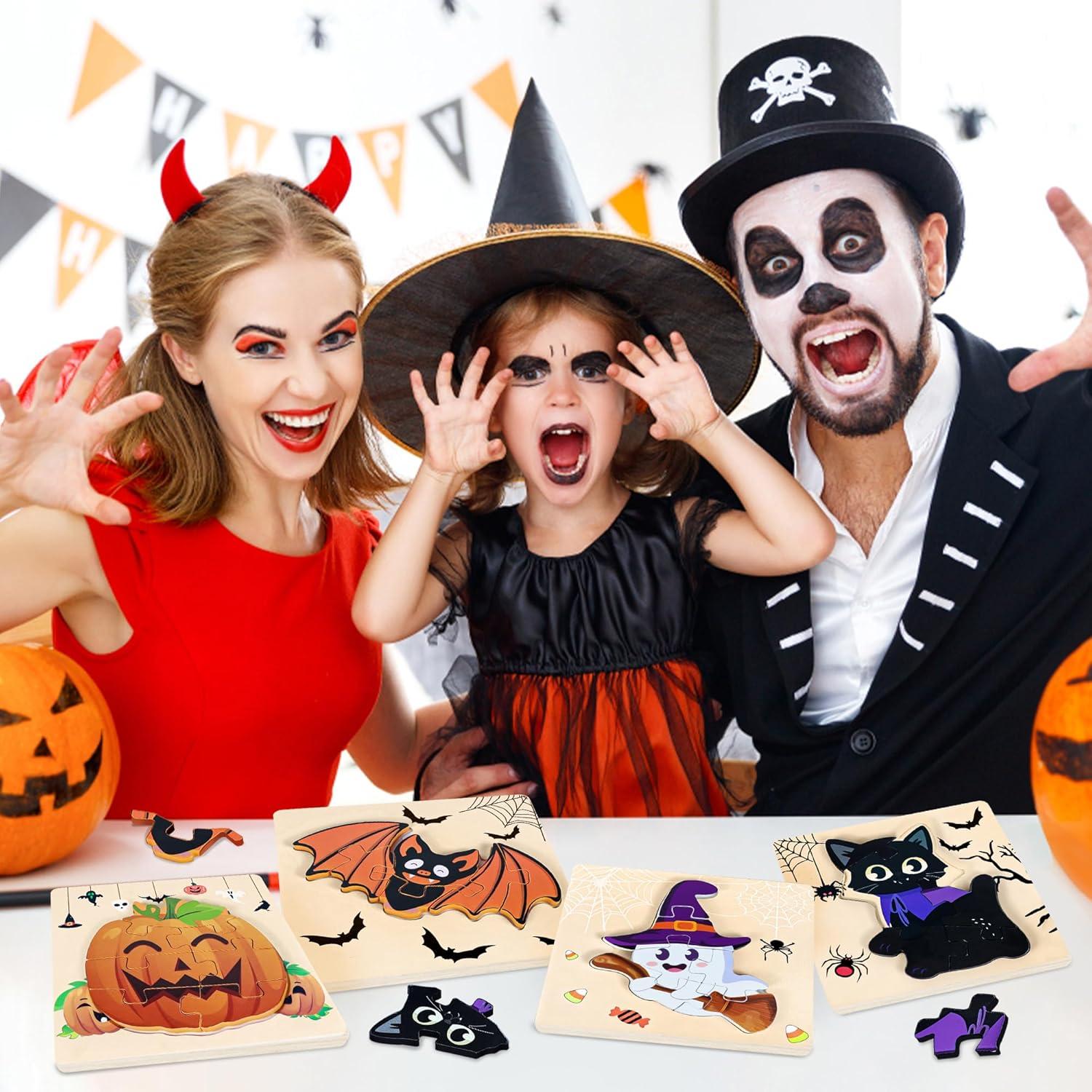 Paquete de 4 Rompecabezas de Madera Halloween Malhaii 14.7cm