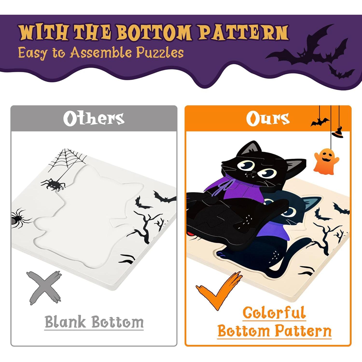 Paquete de 4 Rompecabezas de Madera Halloween Malhaii 14.7cm