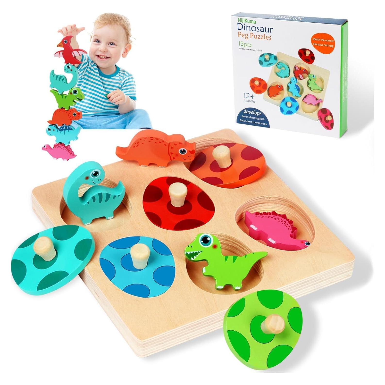 Rompecabezas de Madera Dinosaurio Montessori 6 Piezas 1-3 Años