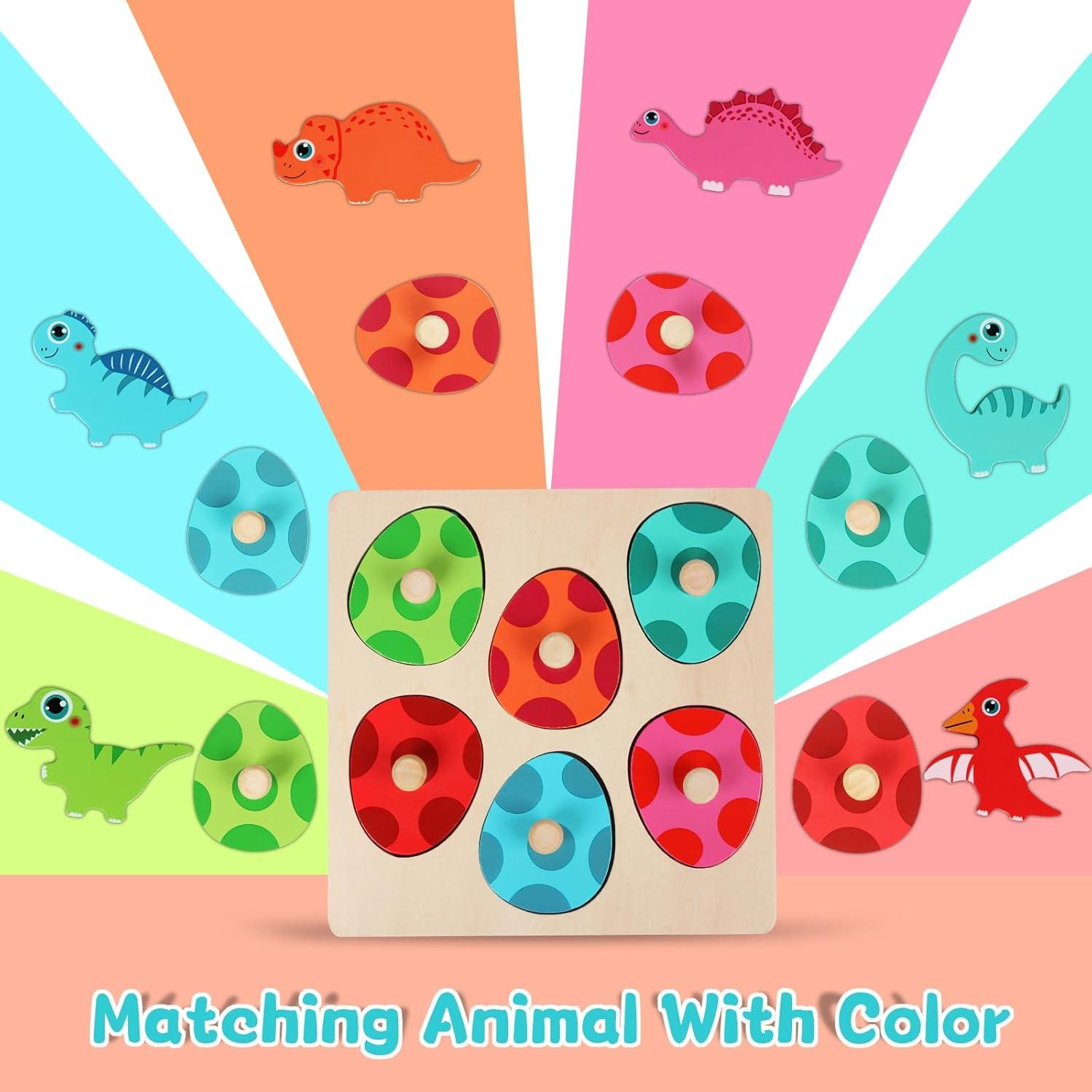 Rompecabezas de Madera Dinosaurio Montessori 6 Piezas 1-3 Años