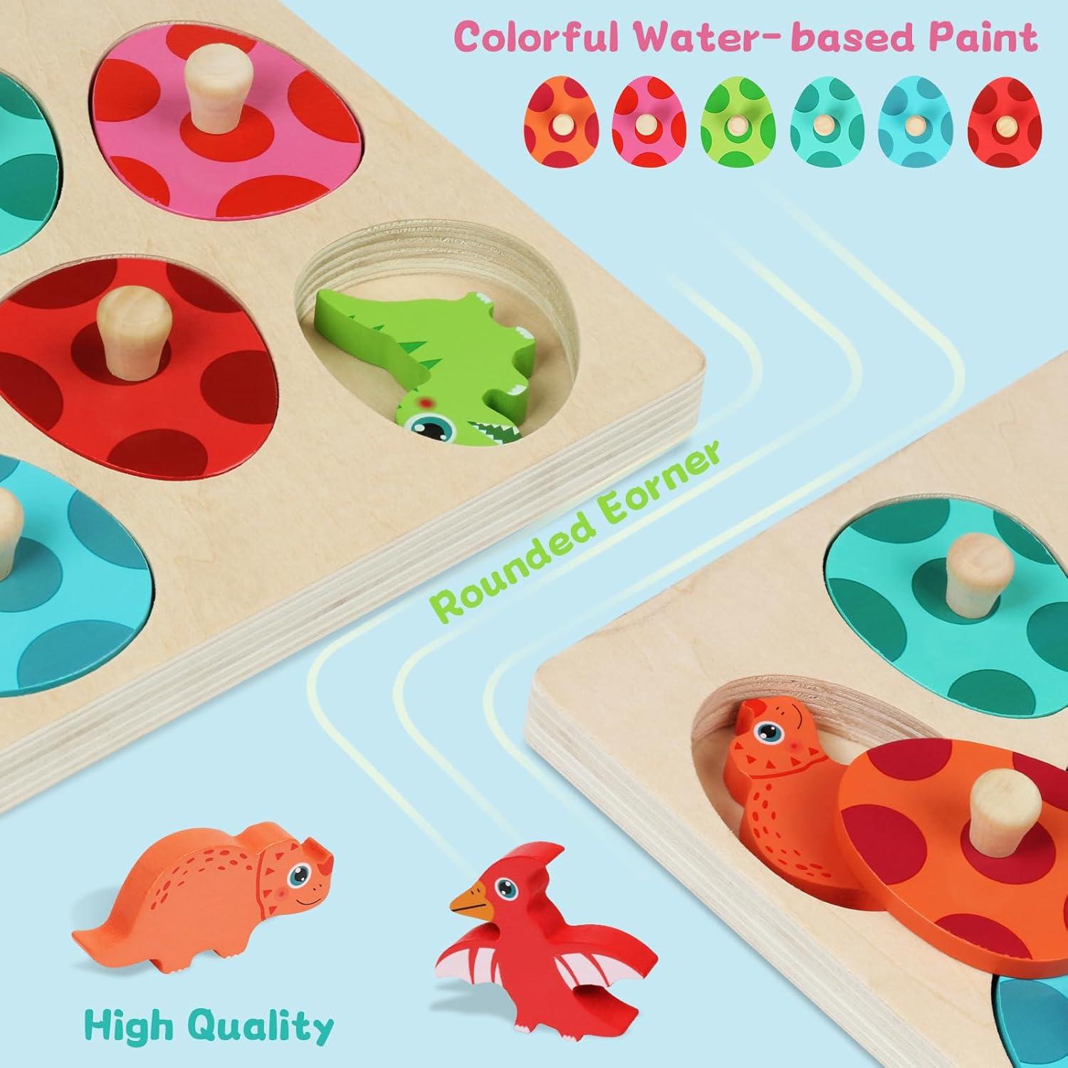 Rompecabezas de Madera Dinosaurio Montessori 6 Piezas 1-3 Años