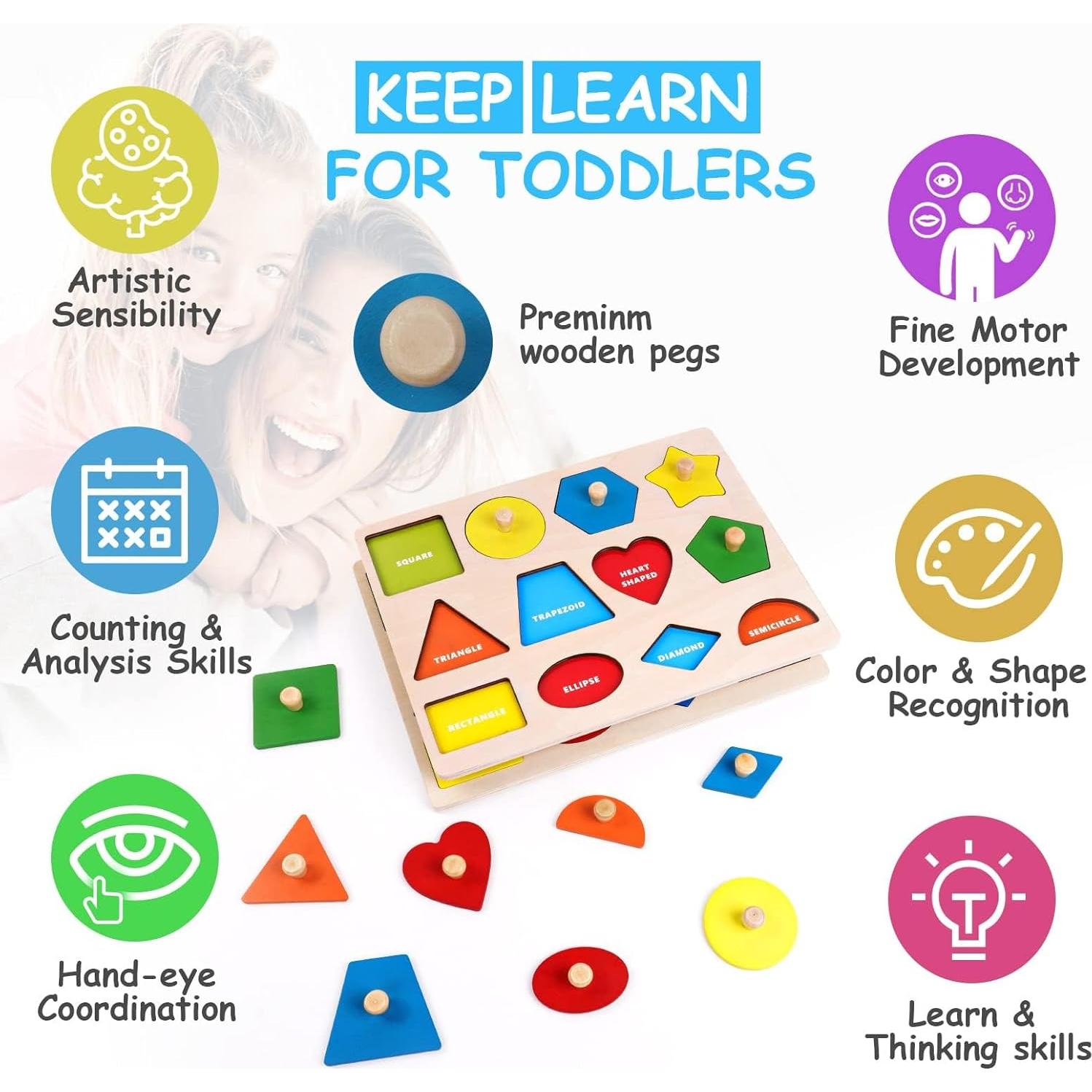 Rompecabezas de Madera Aucuu Geométrico 30x22cm Colorido