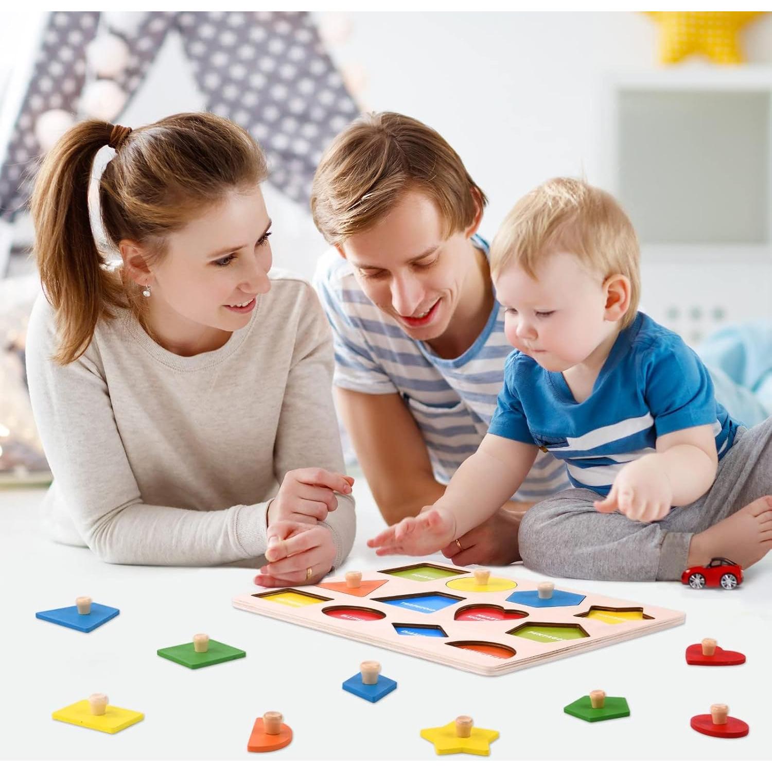 Rompecabezas de Madera Aucuu Geométrico 30x22cm Colorido