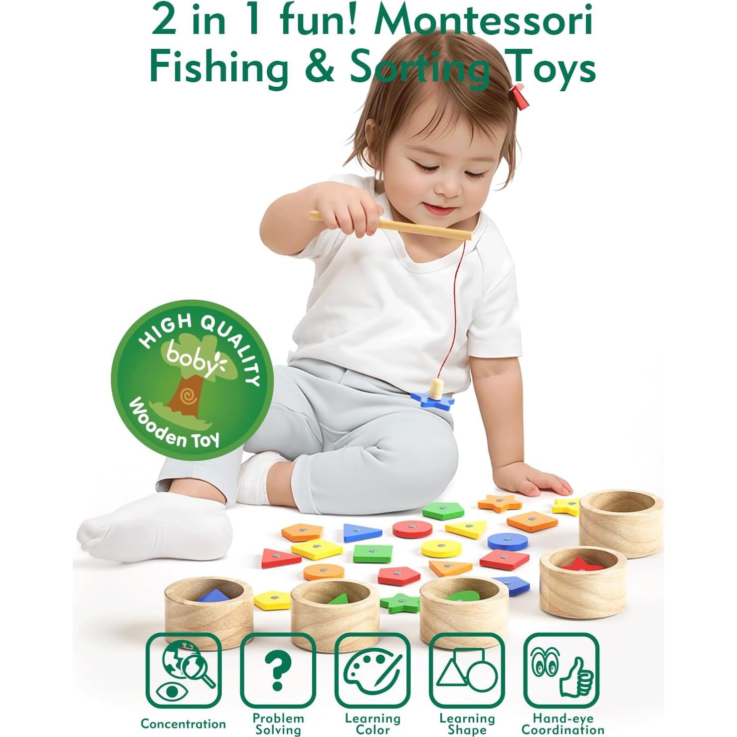 Juguete Montessori Boby 2-en-1 Clasificación y Pesca Madera