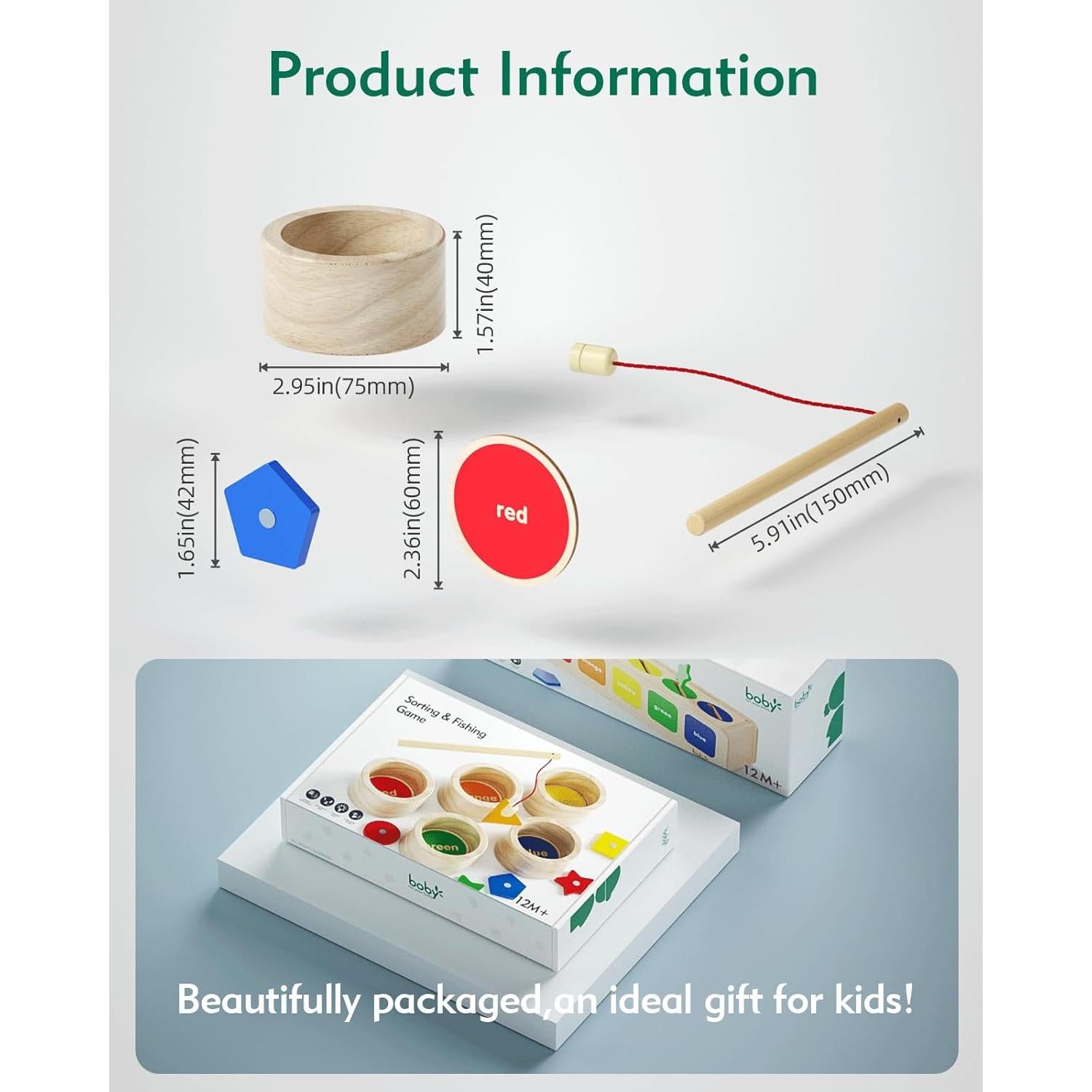 Juguete Montessori Boby 2-en-1 Clasificación y Pesca Madera