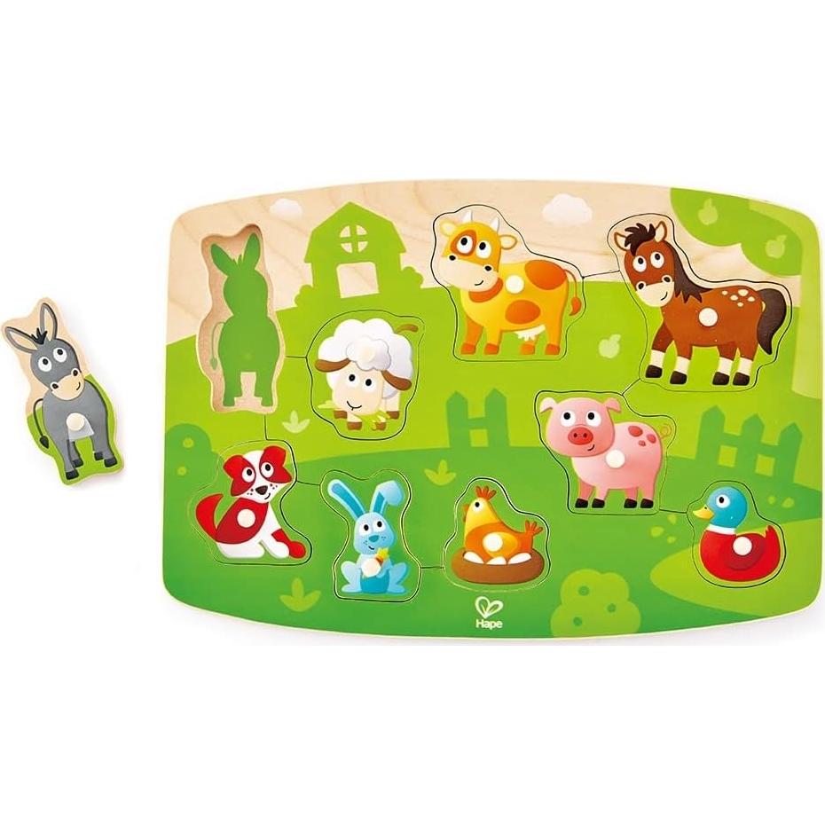 Rompecabezas de Clavijas de Granja Hape 10 Piezas Madera 29.4x20.8 cm
