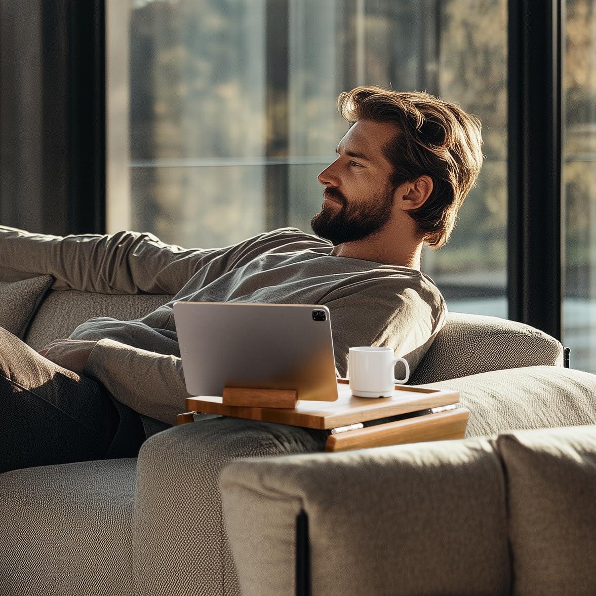 Bandeja para Sofá Klavio Acacia con Soporte para Teléfono