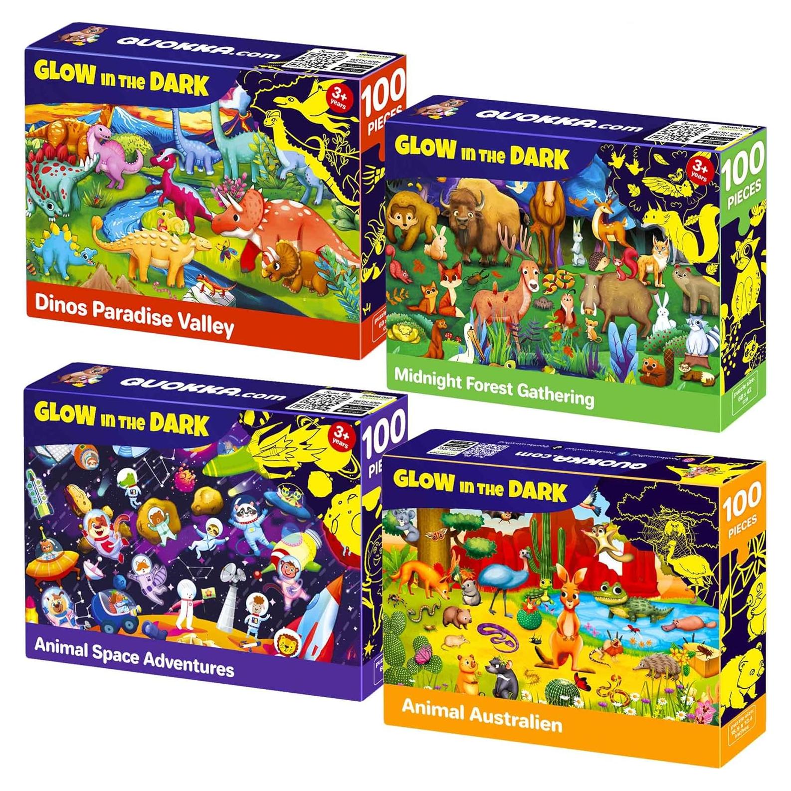 Rompecabezas Brillantes QUOKKA 4x100 Piezas Dinosaurios y Espacio