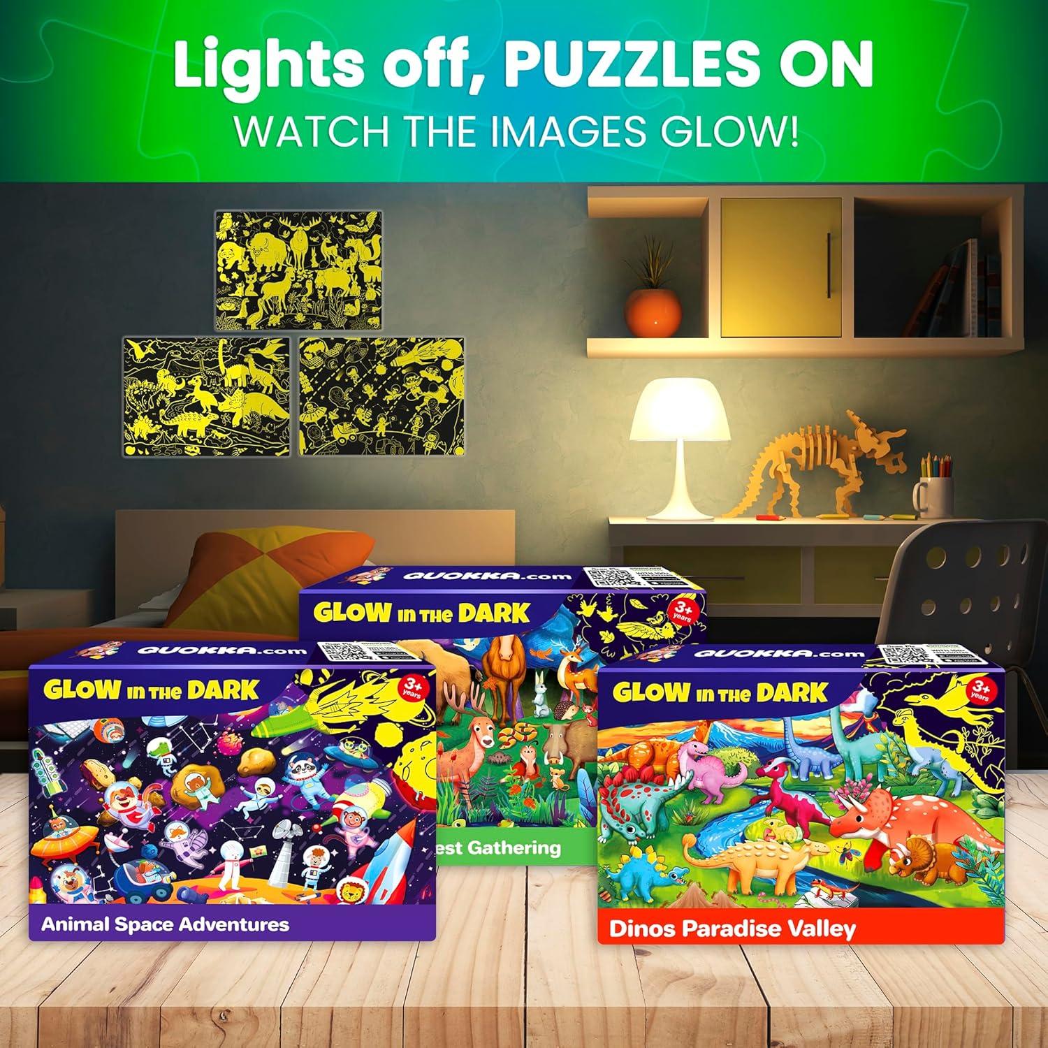 Rompecabezas Brillantes QUOKKA 4x100 Piezas Dinosaurios y Espacio