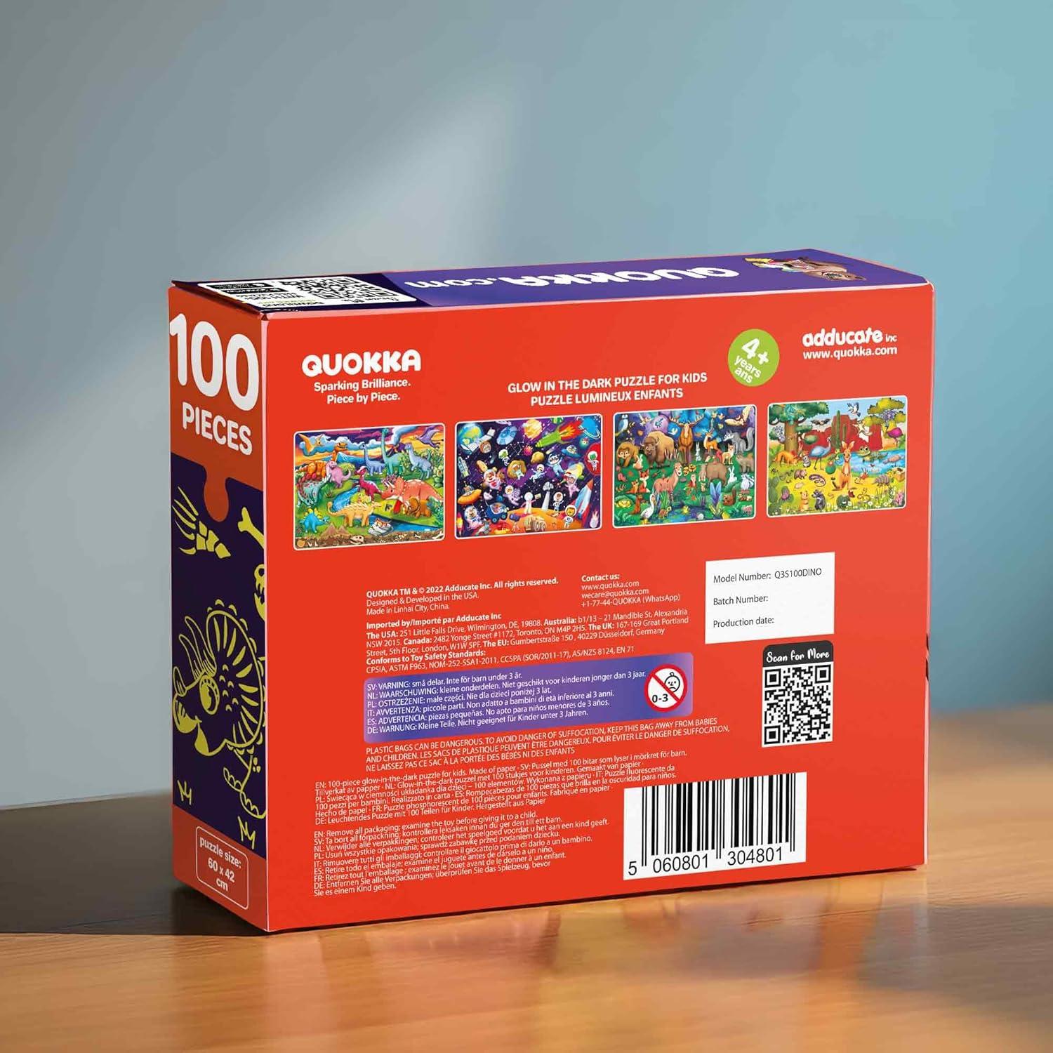 Rompecabezas Brillantes QUOKKA 4x100 Piezas Dinosaurios y Espacio