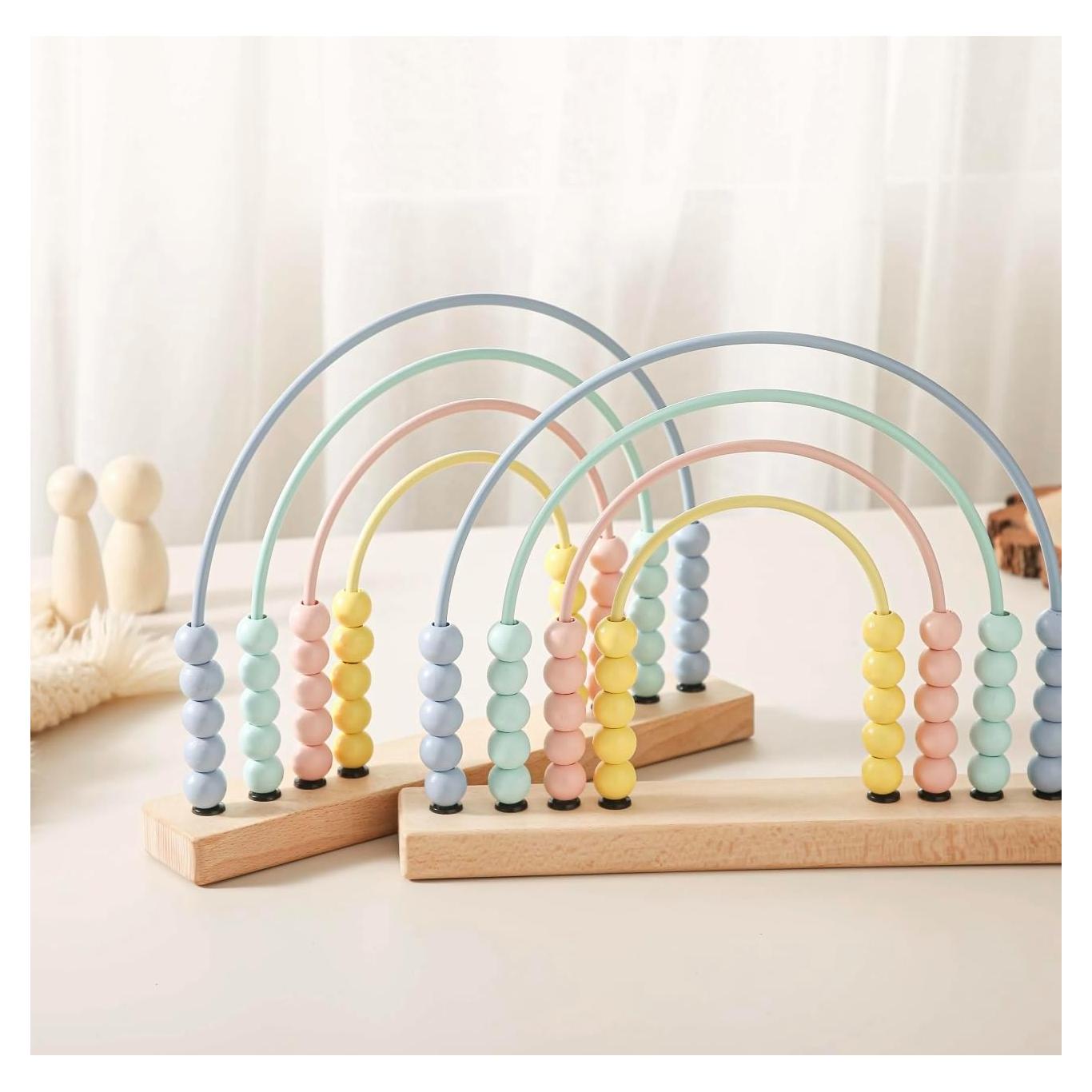 Ábaco de Arcoíris de Madera con Perlas Pastel 15x5x12cm