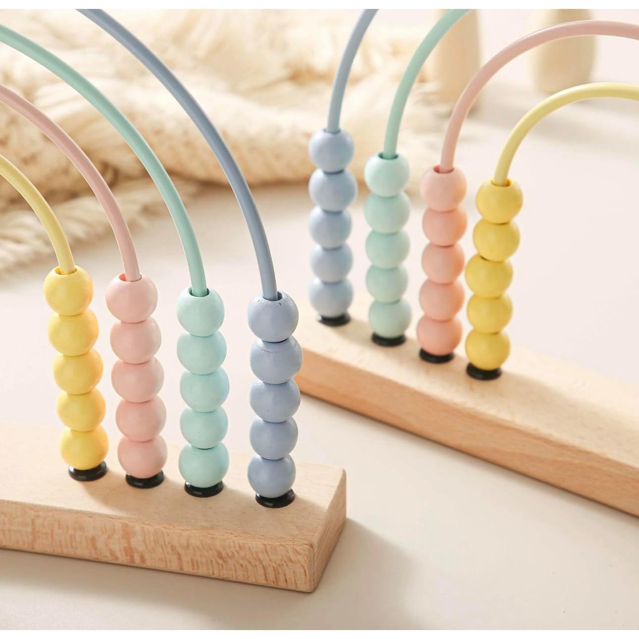 Ábaco de Arcoíris de Madera con Perlas Pastel 15x5x12cm