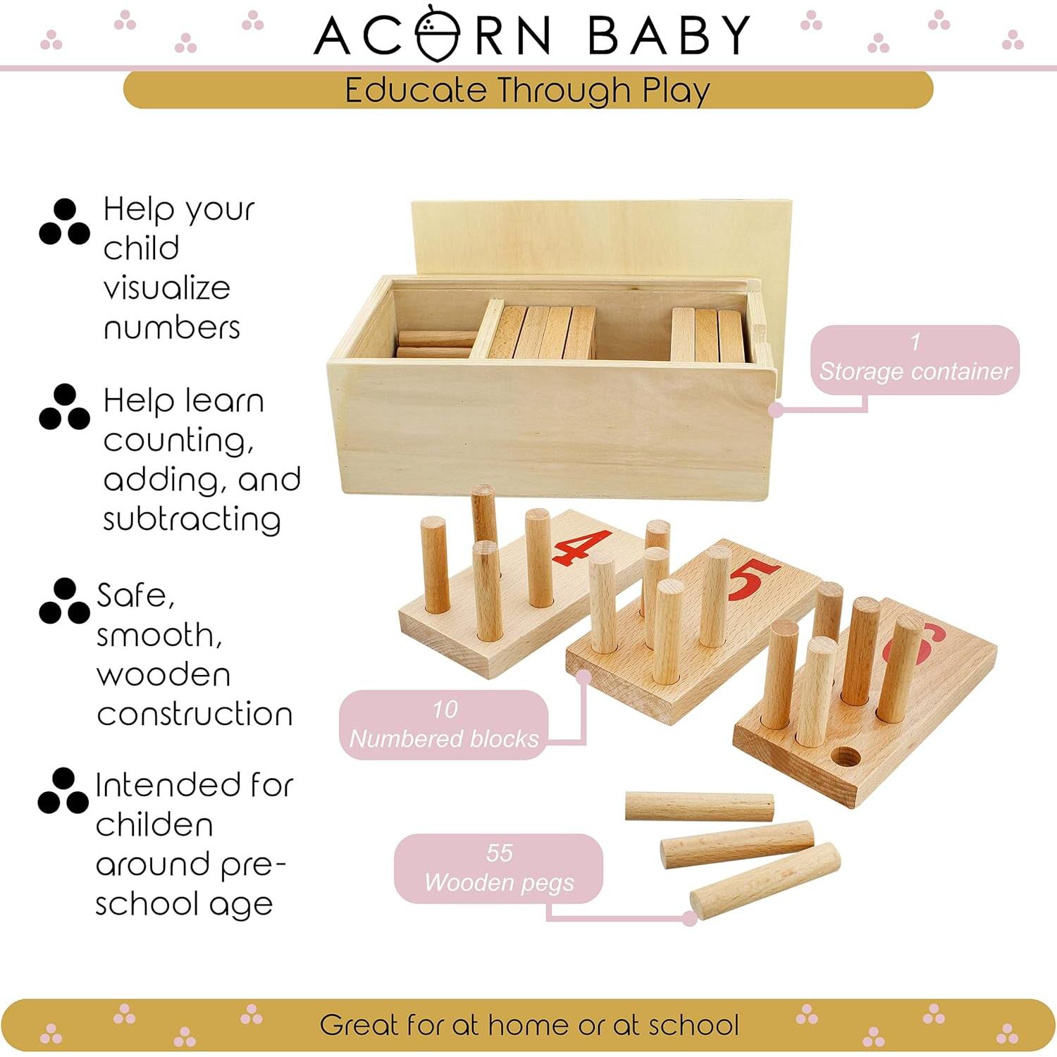 Juego de Rompecabezas de Madera Acorn Baby - Números y Clavos