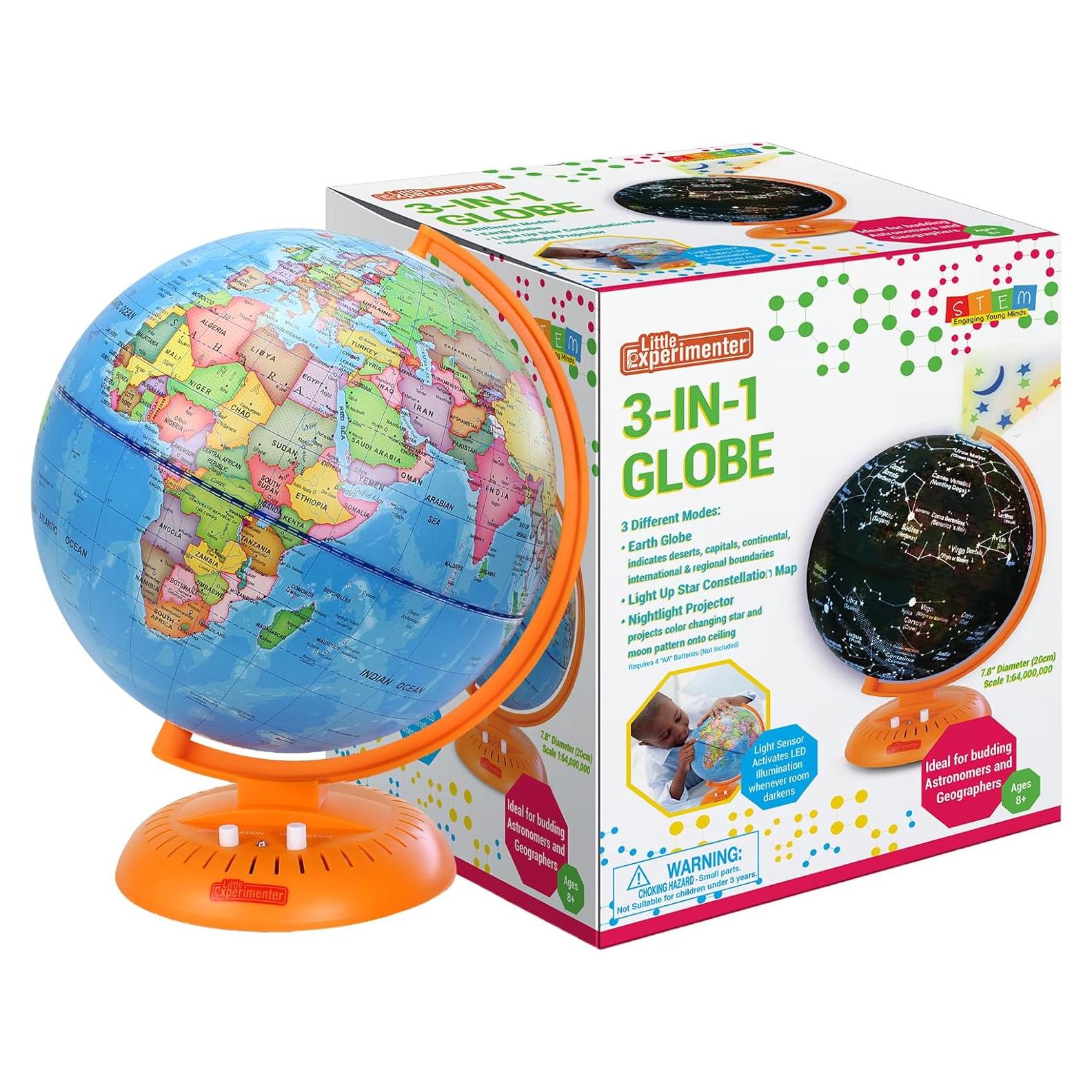 Globo Terráqueo Iluminado 20 cm Little Experimenter 3-en-1