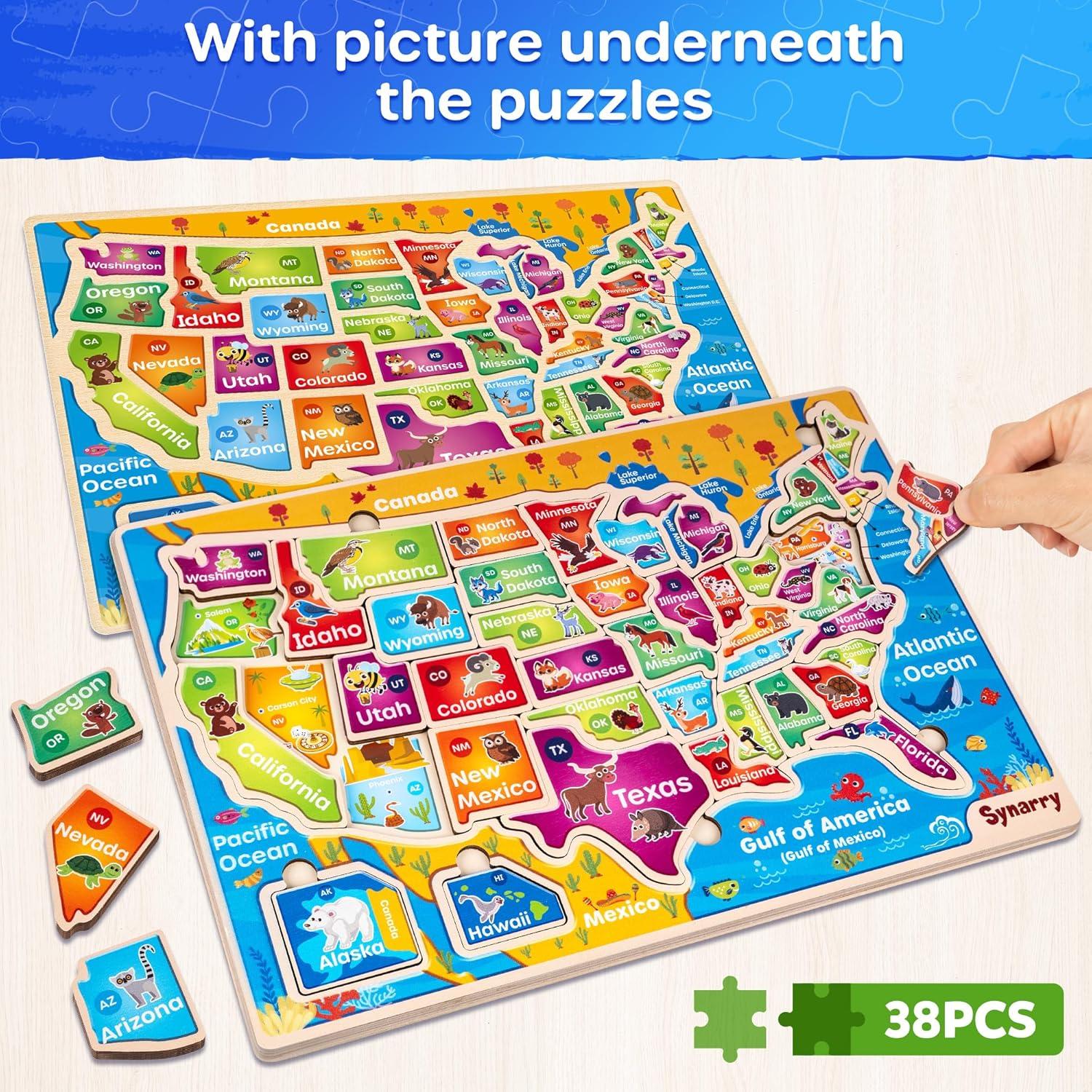 Rompecabezas de Madera SYNARRY Mapa de EE.UU. 38 Piezas