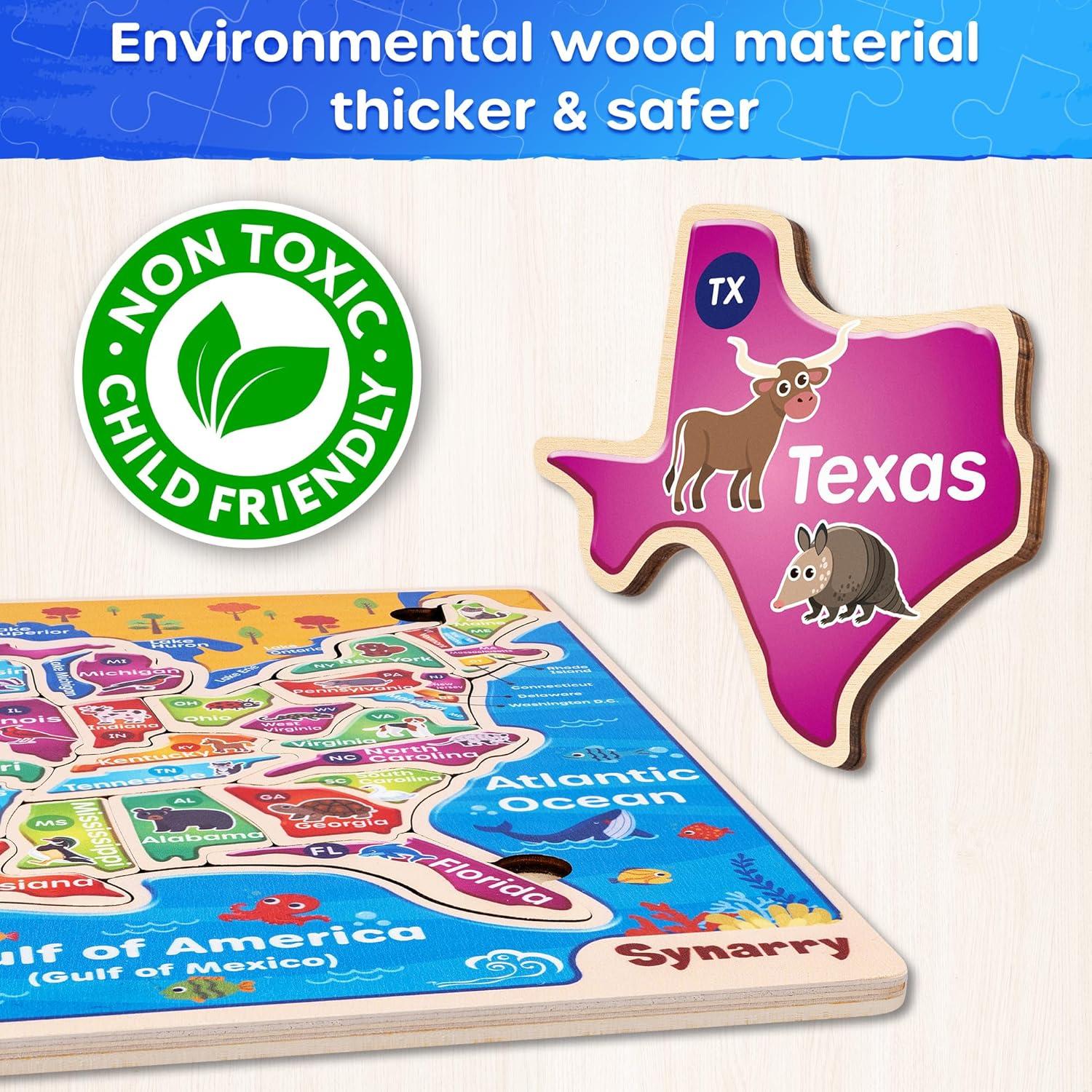 Rompecabezas de Madera SYNARRY Mapa de EE.UU. 38 Piezas