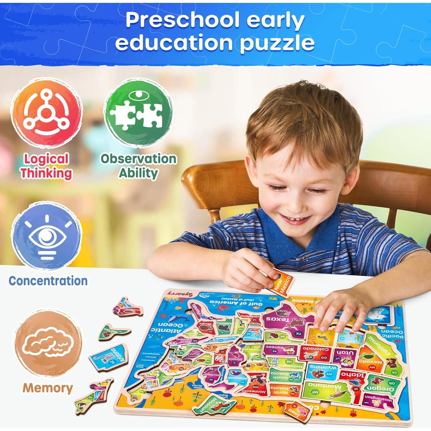 Rompecabezas de Madera SYNARRY Mapa de EE.UU. 38 Piezas